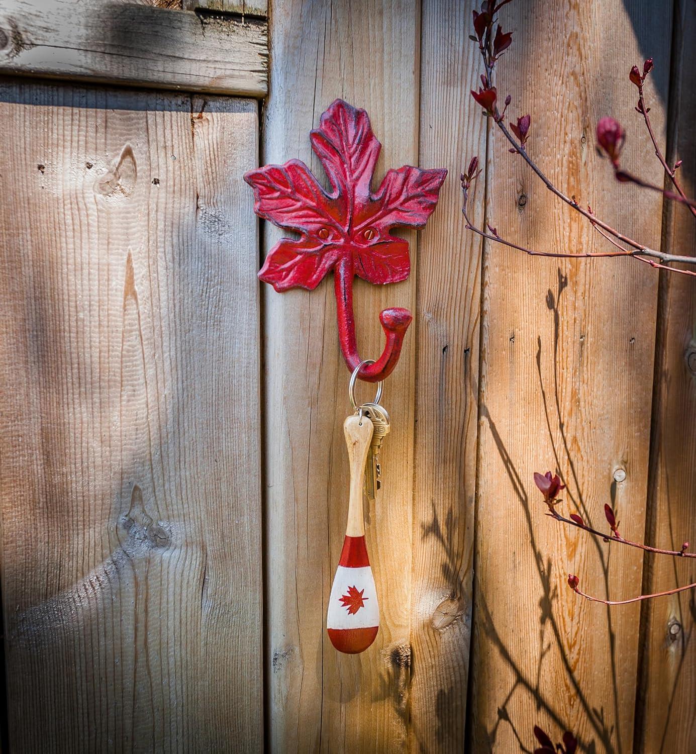 Abbott Collection AB-27-IRONAGE-352 6 in. Maple Leaf Wall Hook, Antique Red