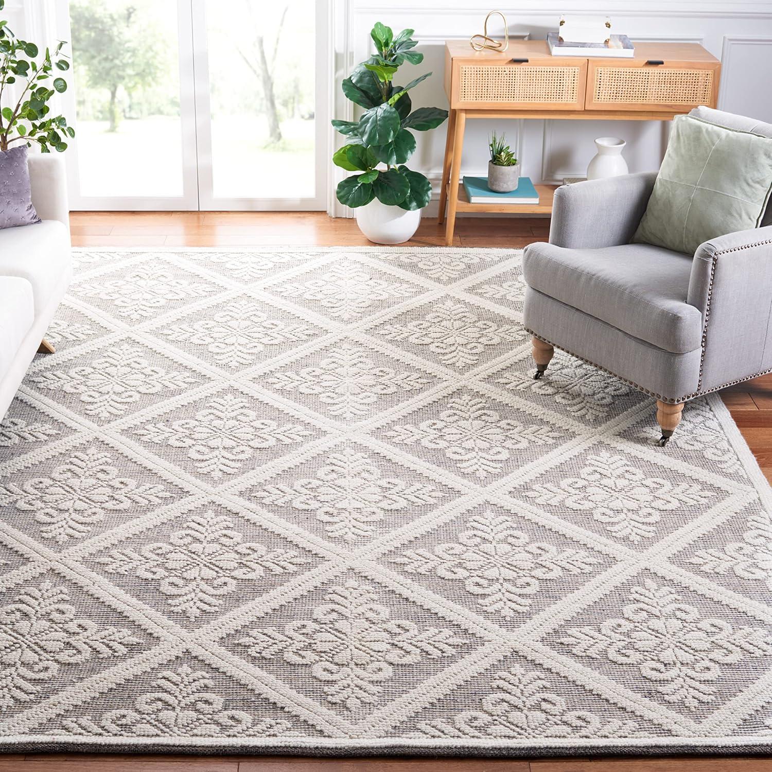 SAFAVIEH Vermont Trinity Floral Geometric Wool Area Rug, 9' x 12', Ivory/Brown