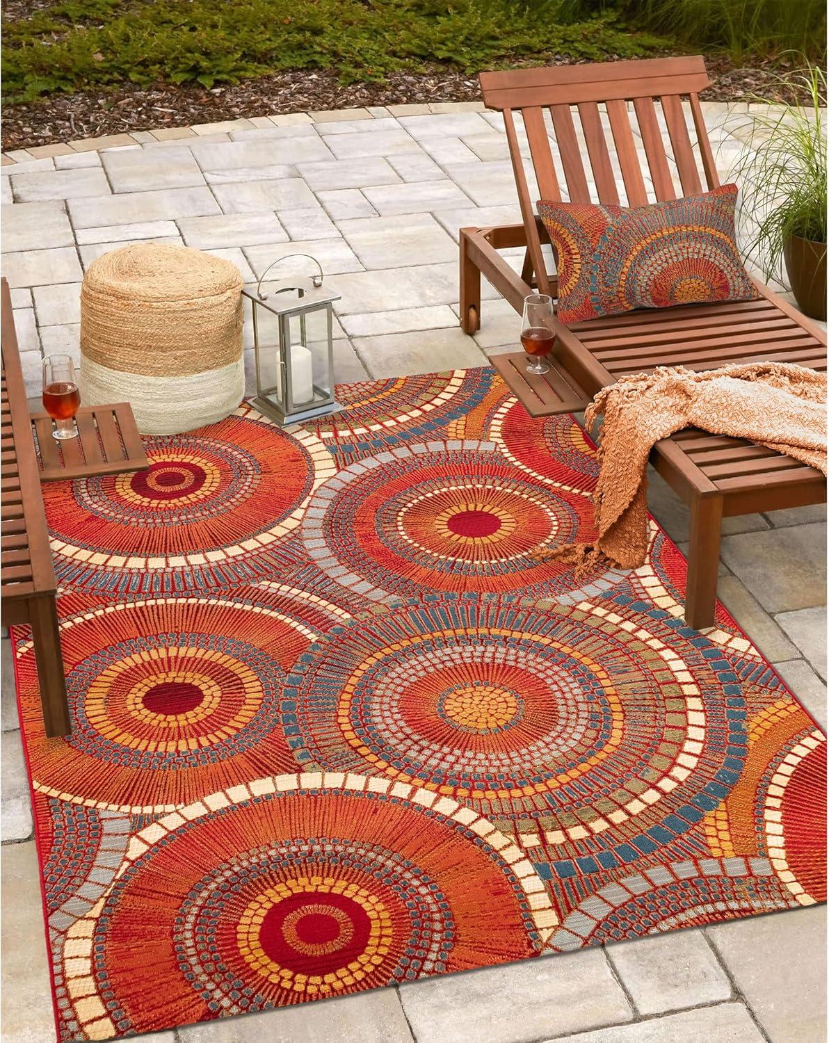 Saffron Multicolor Abstract Circles Indoor/Outdoor Pillow 18"