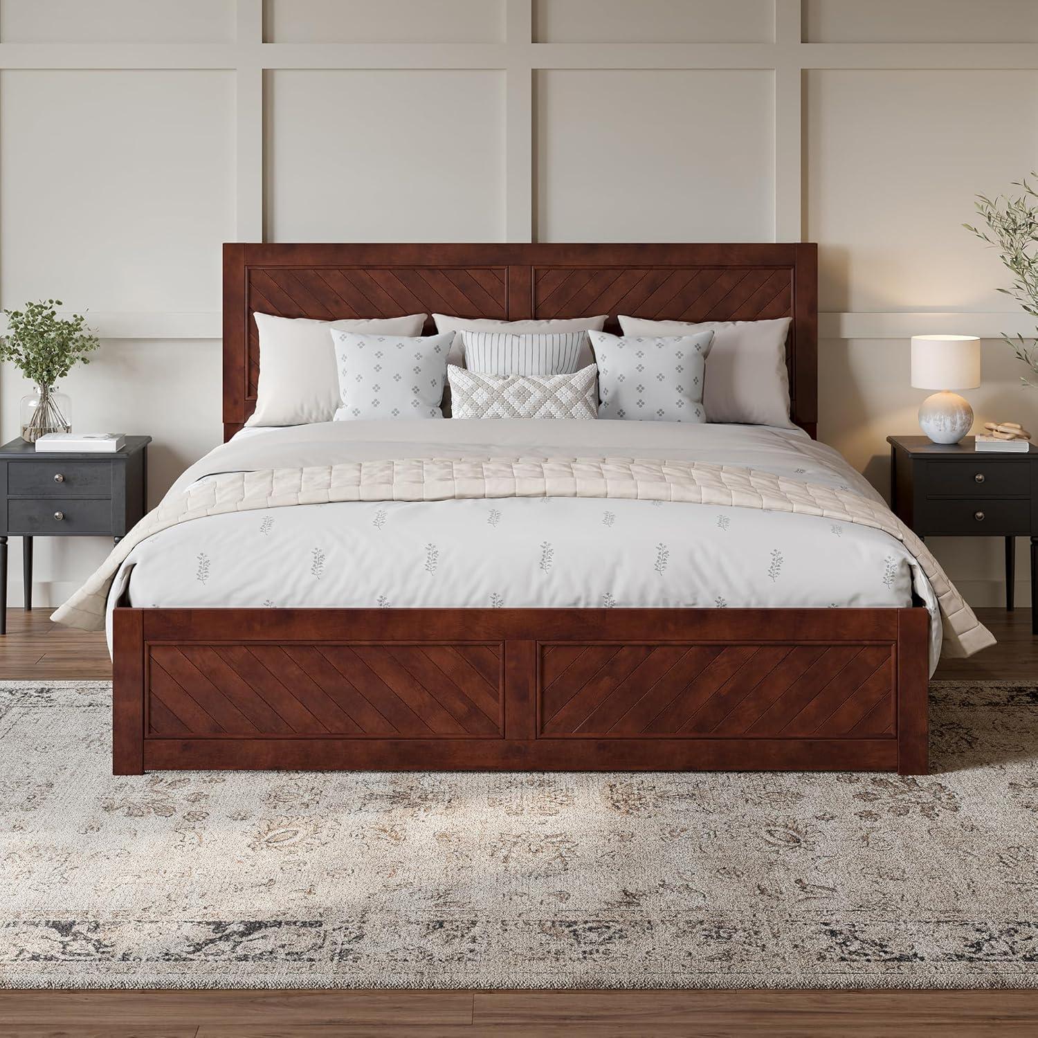 AFI Canyon Walnut Solid Wood Foundation Bed Frame with Matching Footboard, King