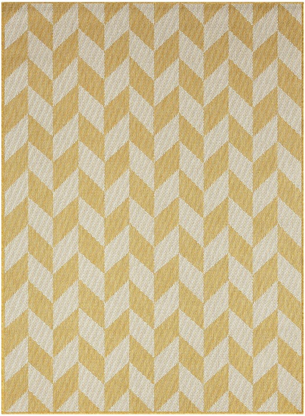 NICOLE MILLER NEW YORK Patio Country Calla Herringbone Indoor/Outdoor Area Rug, Yellow/Cream