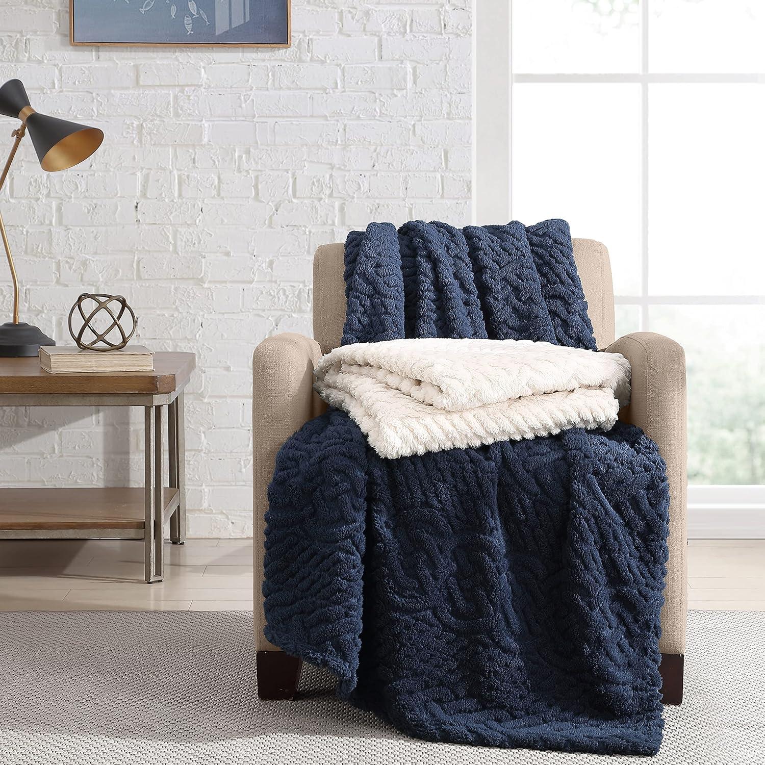 Ivory Heavyweight Reversible Sherpa Knit Blanket