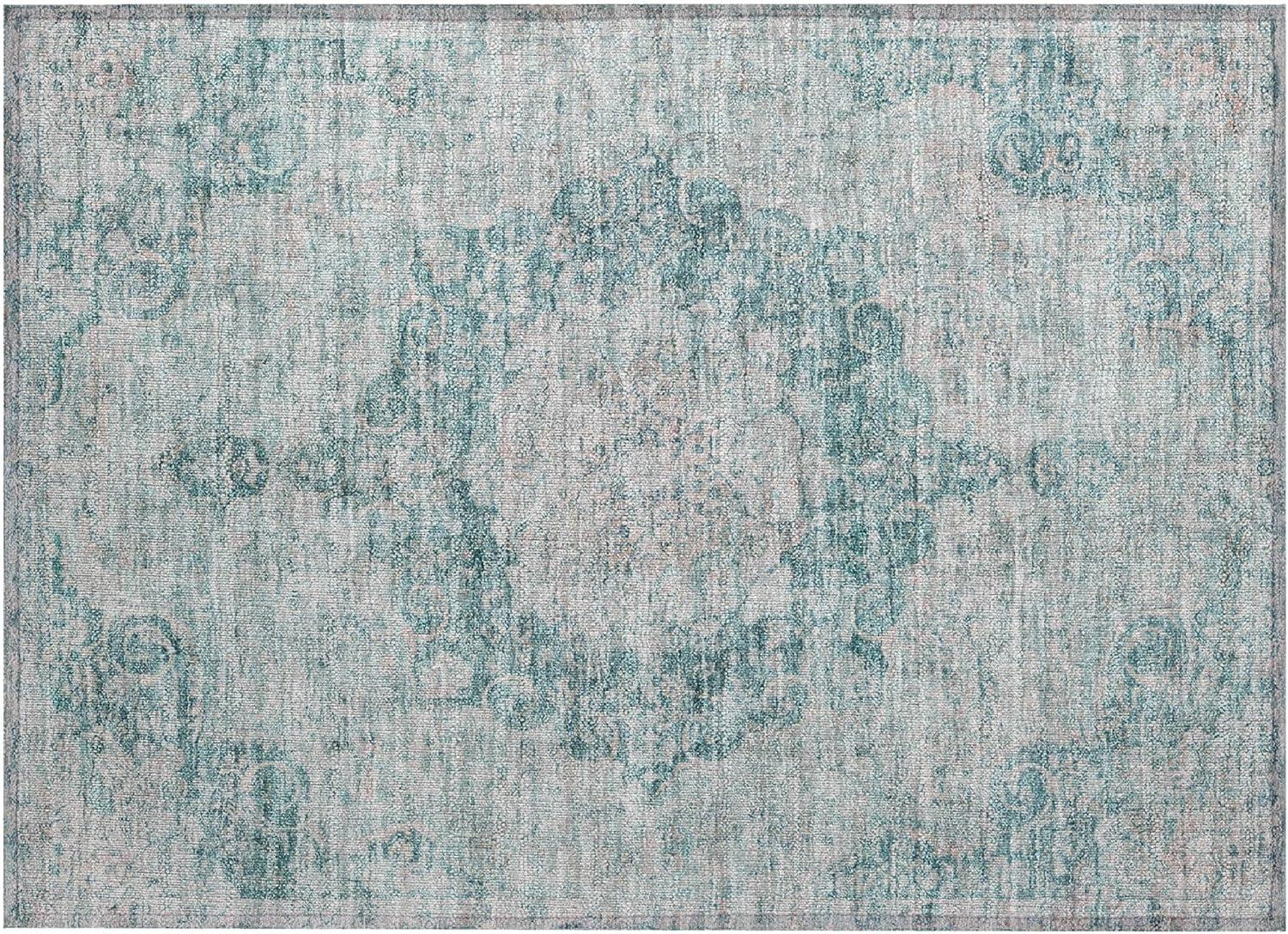 Machine Washable Indoor/Outdoor Claudian ACN1238 Teal Rug