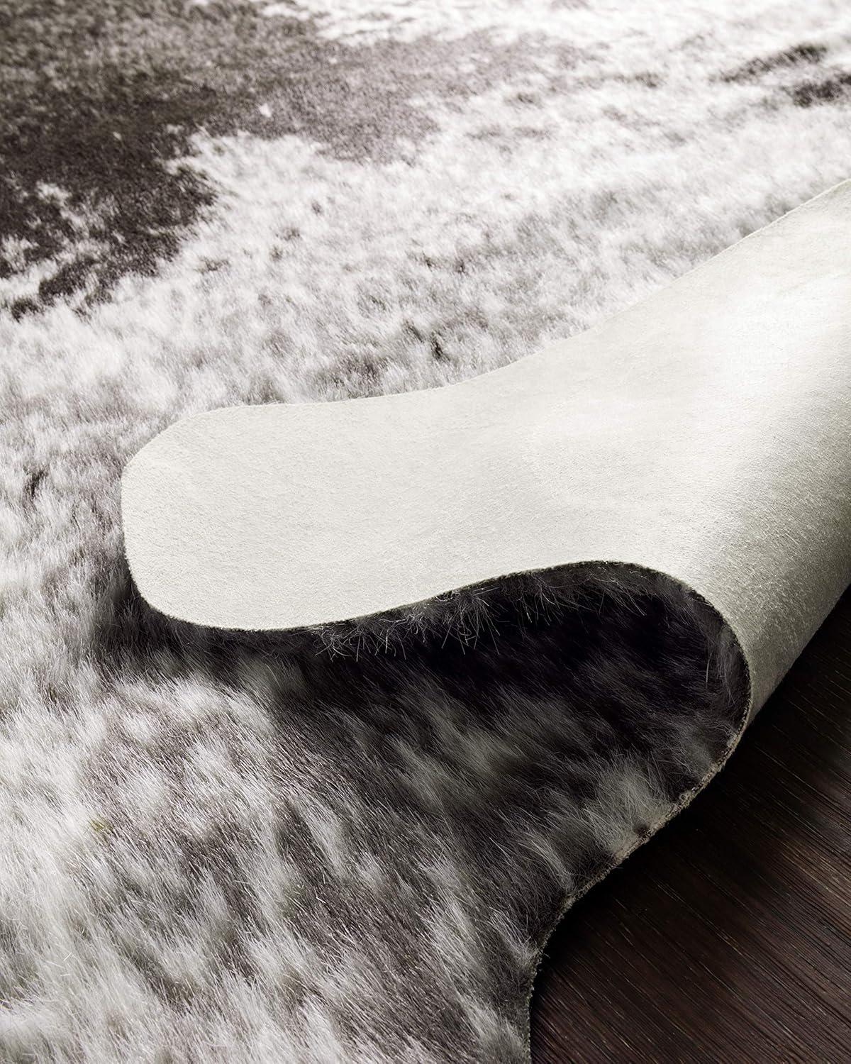 Ivory and Charcoal Faux Cowhide 6'2" x 8' Easy-Care Area Rug