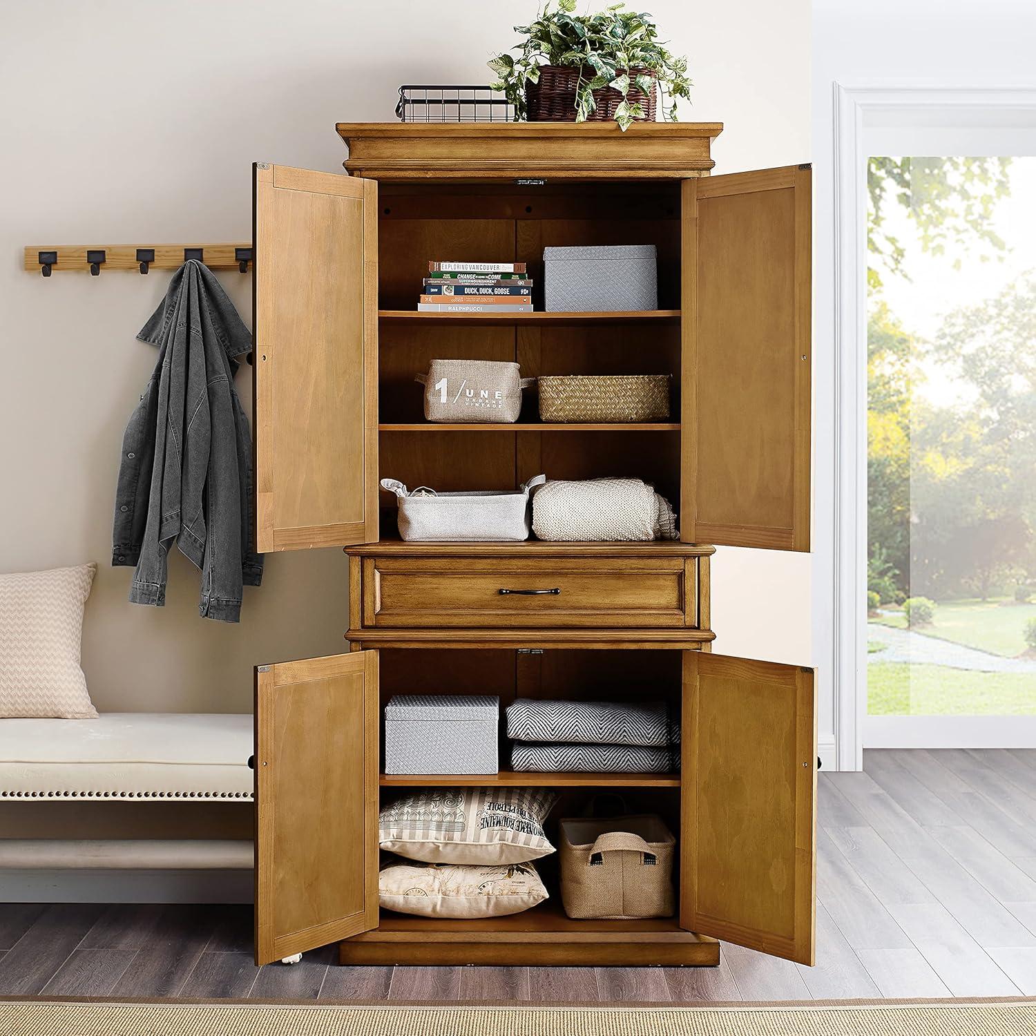 Parsons Pantry Storage Wood/Mahogany - Crosley: Adjustable Shelving, Drawer, Traditional Style
