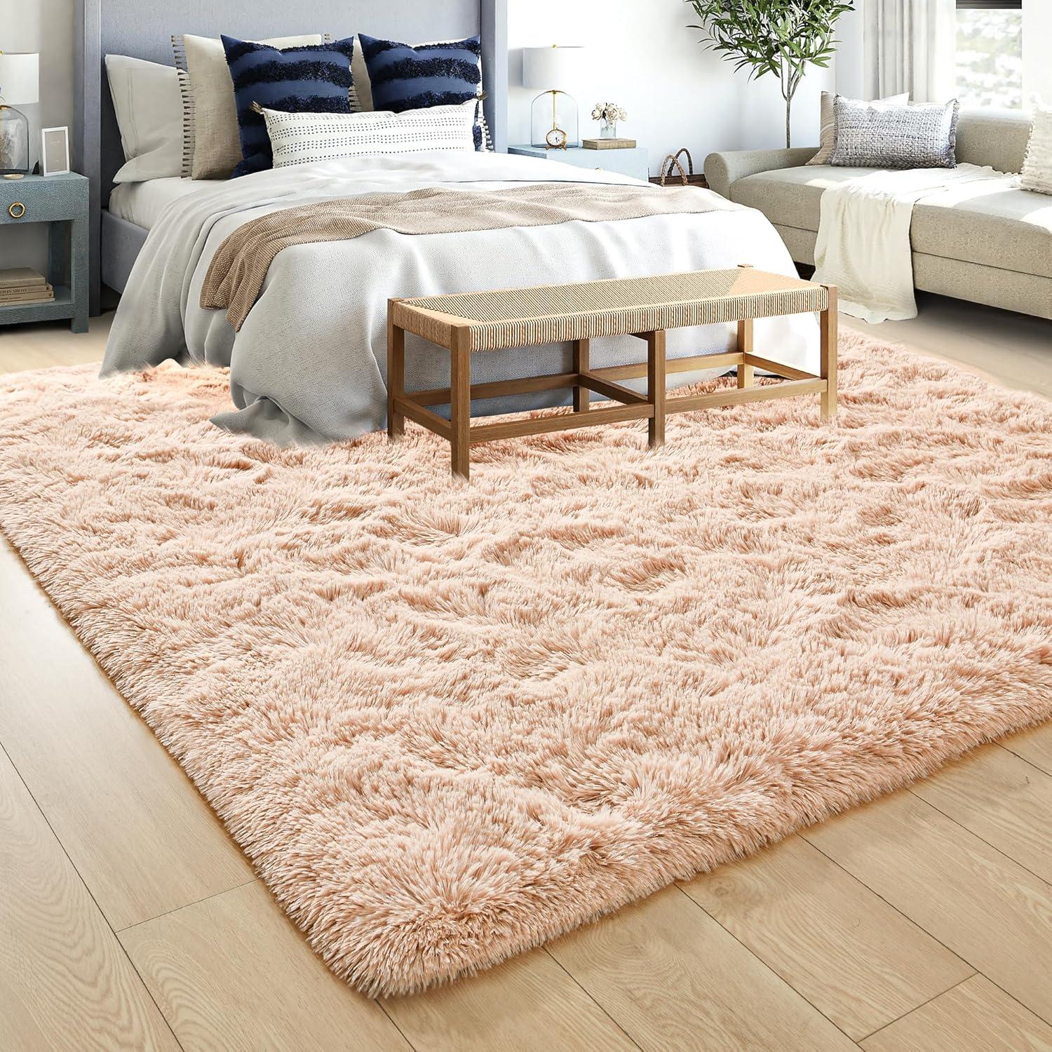 FlyDOIT Large Area Rugs for Living Room, 5x8 Feet Tie-Dyed Beige Shaggy Rug Fluffy Throw Carpets, Ultra Soft Plush Modern Indoor Fuzzy Rugs for Bedroom Girls Kids Nursery Room Dorm Home Decor