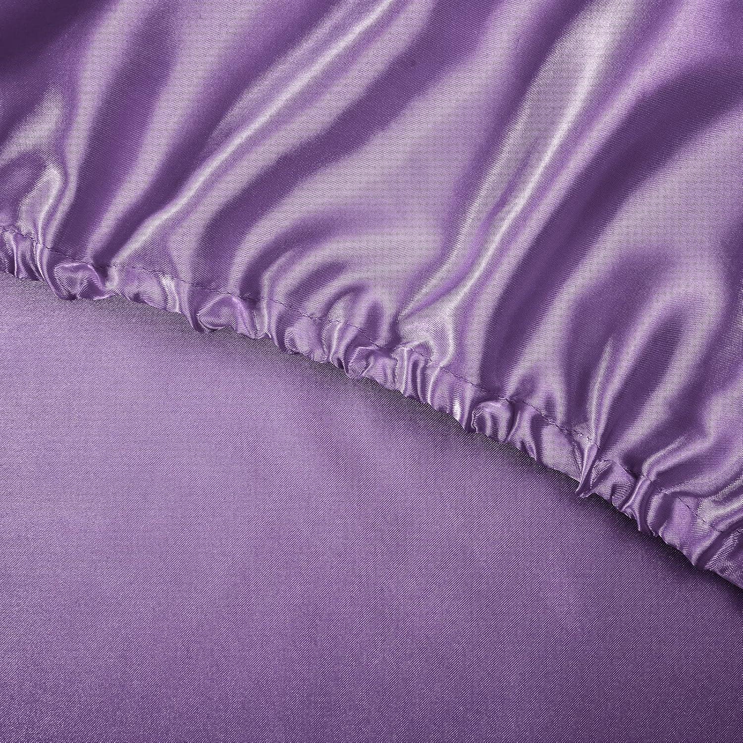 Hight Thread Count Solid Color Soft Silky Charmeuse Satin Luxury and Super Soft Bed Sheet Set (Purple, Queen)
