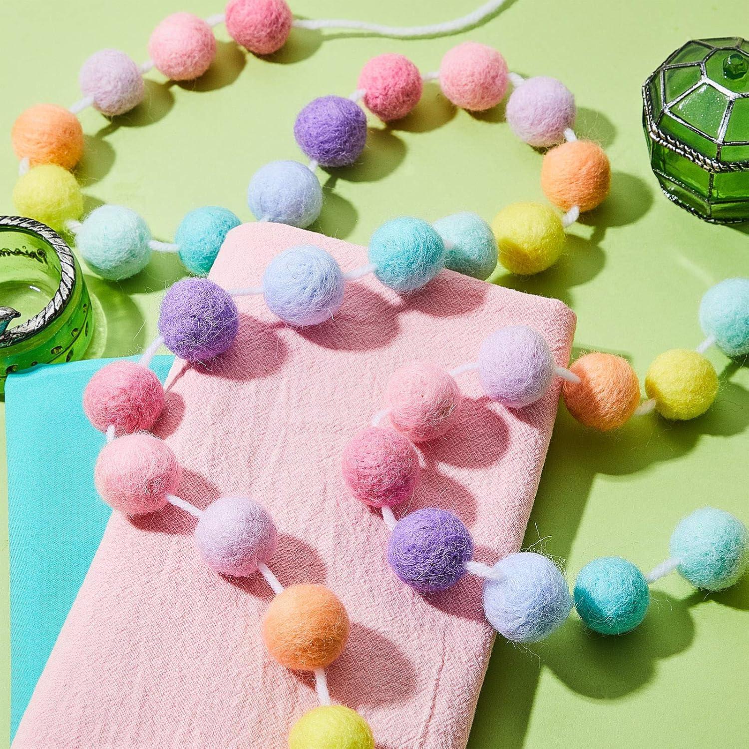 Wool Felt Ball Garland Colorful Pom Pom Garland 6.5 Feet Long 24 Ball Garland for Mardi Gras Easter Halloween Thanksgiving Christmas Wall (Rainbow Colors,3 Pieces)