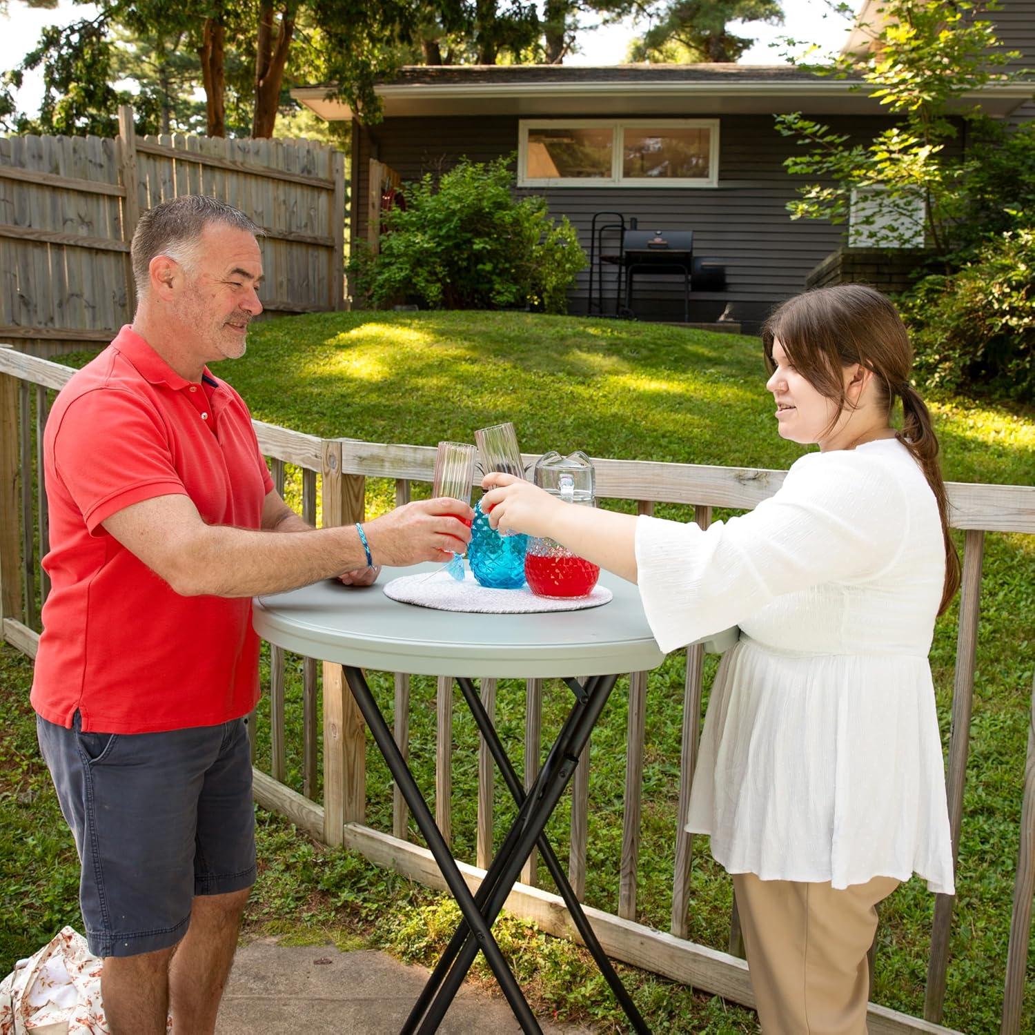 Sunnydaze Outdoor Folding Round Patio Bar-Height Table with Iron Legs and Plastic Top - 31.75" - Gray