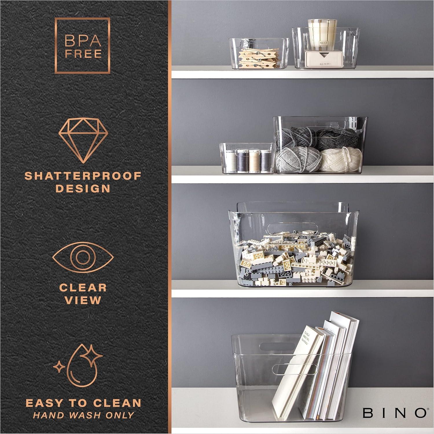BINO | Plastic Organizer Bins, Small - 4 Pack | THE SOHO COLLECTION | Multi-Use Organizer Bins | Pantry Organizer & Freezer Organizer Bins | Plastic Storage Containers | Bins for Home & Kitchen Org