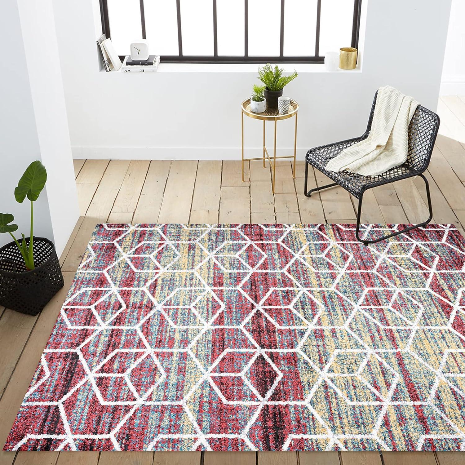 4'x6' Tumbling Blocks Modern Geometric Area Rug, Multi/White - JONATHAN Y