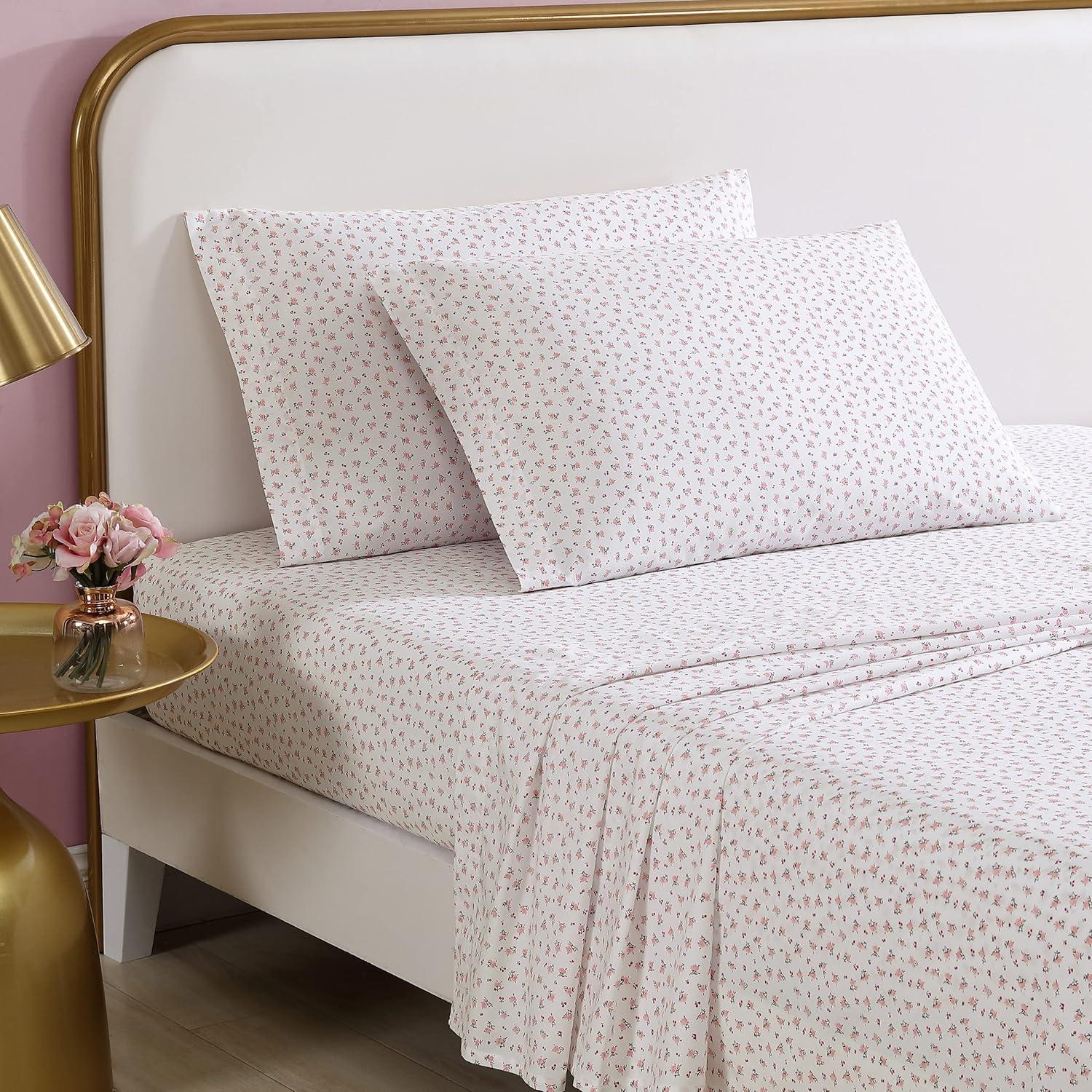 Baby Buds Pink Floral Cotton Percale Twin Sheet Set