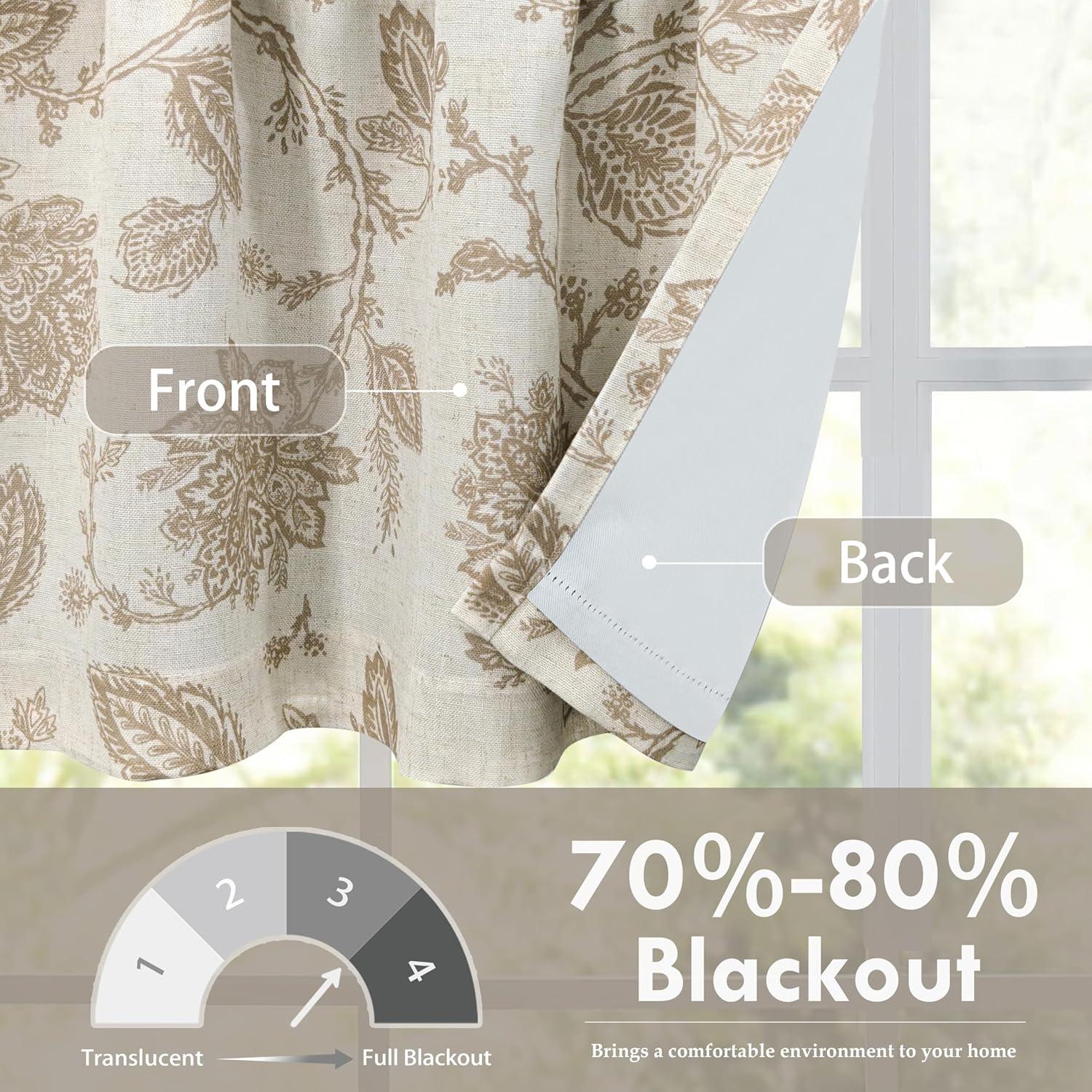 DriftAway Freda Jacobean Floral Linen Blend Blackout Thermal Insulated Energy Saving Privacy Window Curtain Valance Rod Pocket 2 Layers