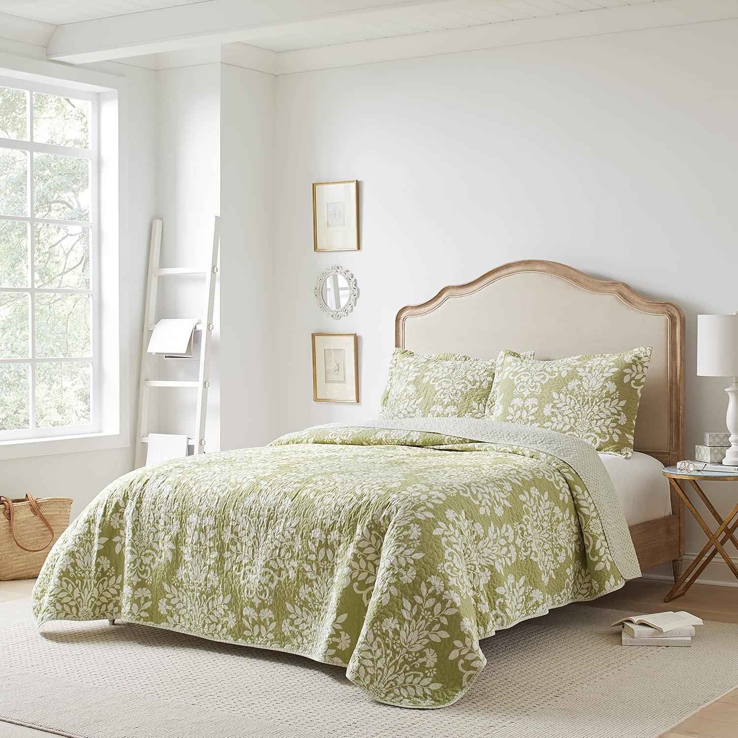 Sage Green Cotton Twin Reversible Quilt Set