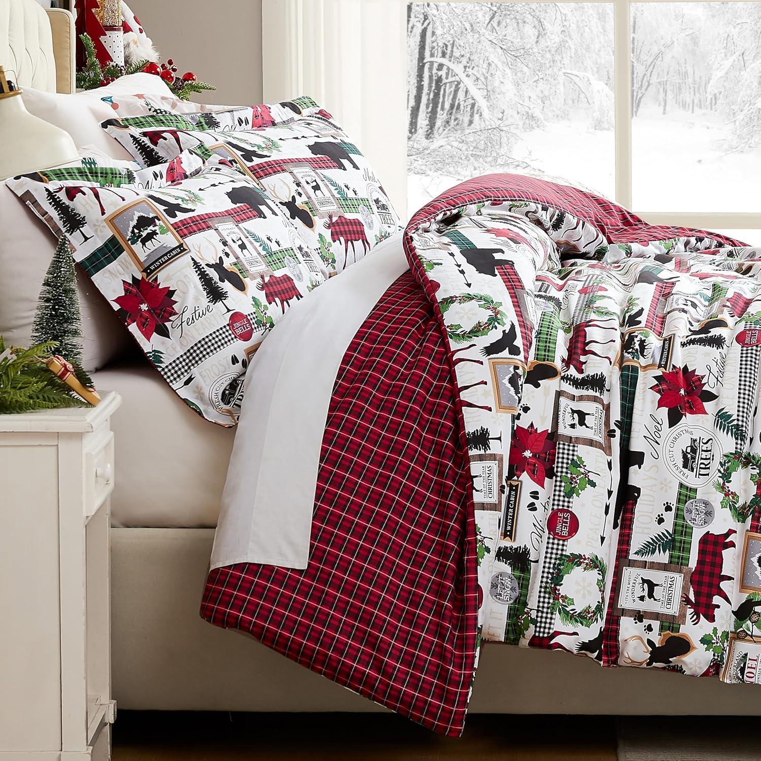 Red Plaid Cabin Print King/California King Holiday Duvet Cover Set