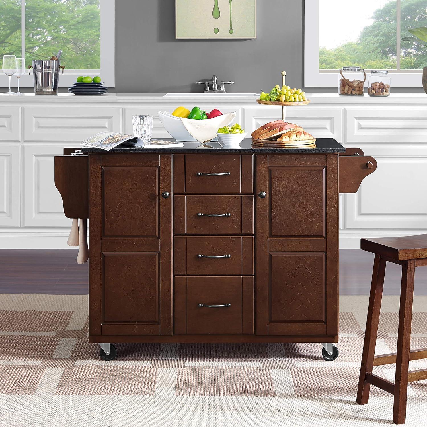 35.25 x 51.5 x 18 in. Eleanor Black Granite Top Kitchen Cart - Mahogany