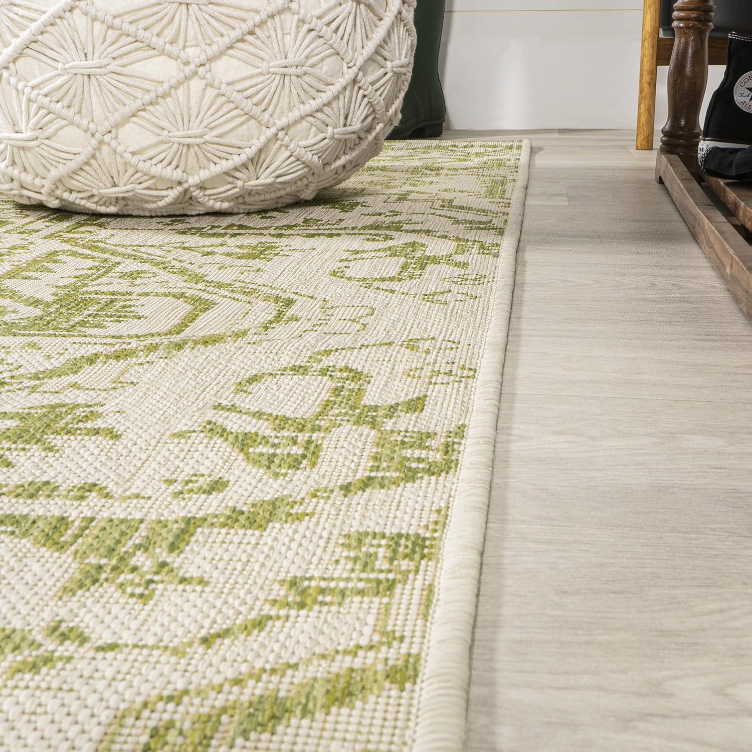 9' x 12' Estrella Bohemian Styled Medallion Textured Weave Indoor/Outdoor Area Rug, Cream/Green - JONATHAN Y
