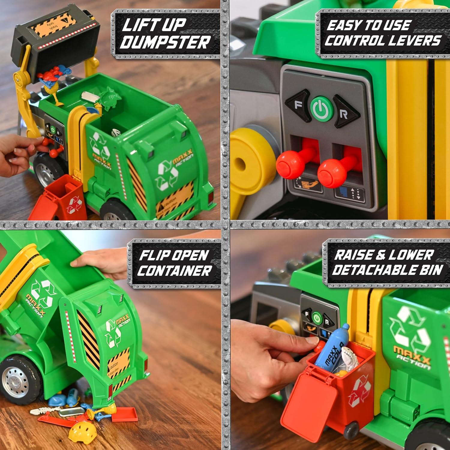 Maxx Action 3-N-1 Maxx Recycler - Toy Garbage Truck with Joystick Controllers and Miniature Trash Pieces
