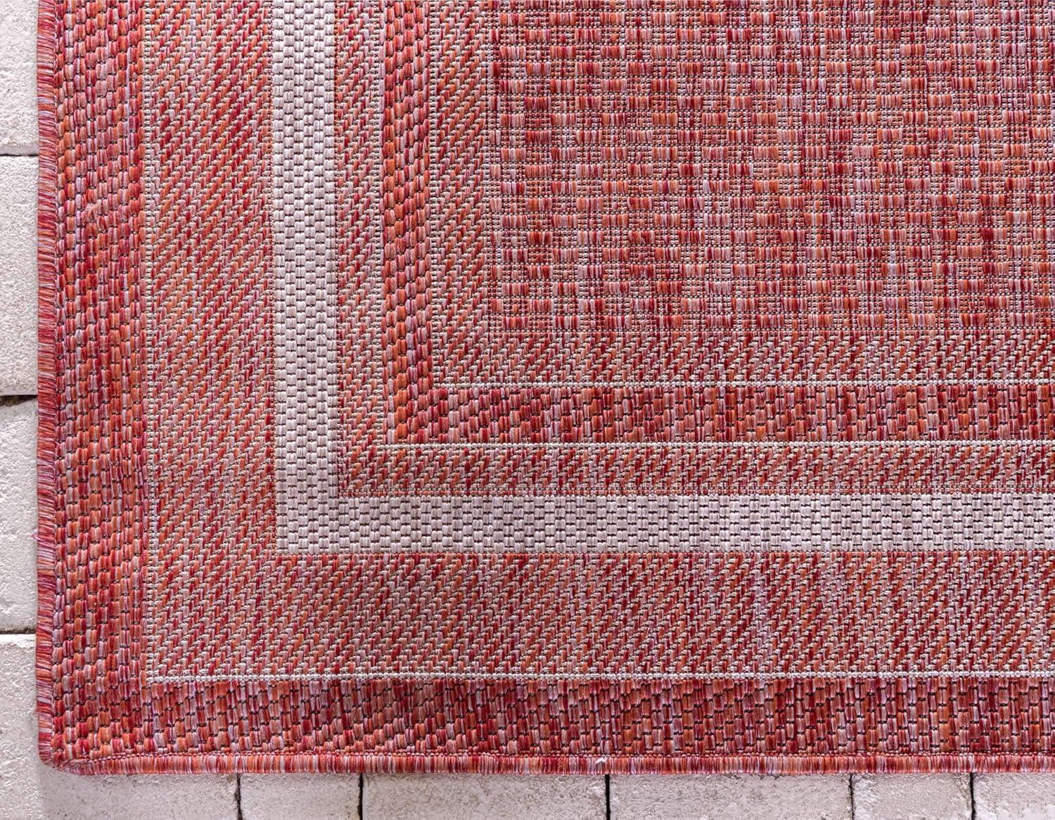 Unique Loom 7' 1 x 10' 0 Rectangle Indoor/Outdoor Border Rust Red Area Rug