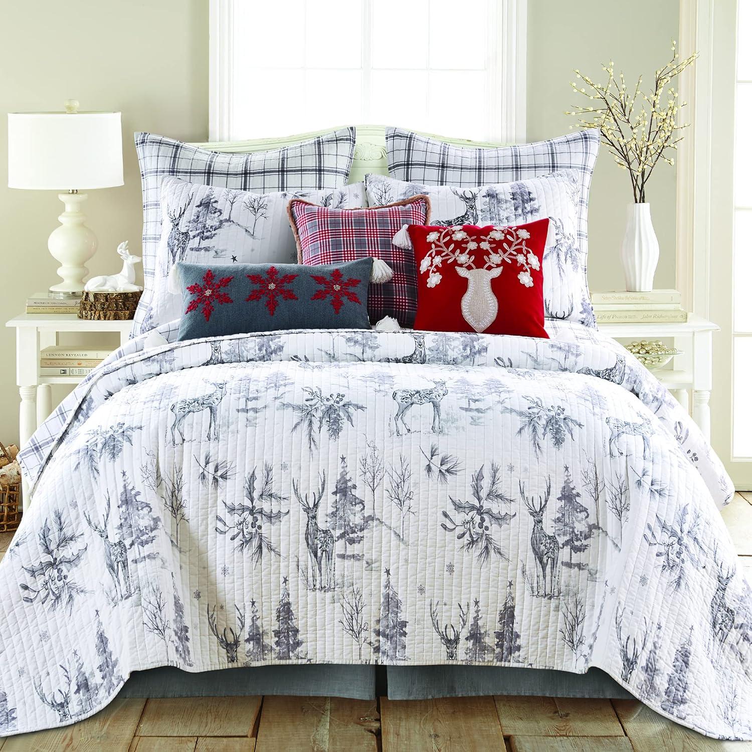 Villa Lugano Sleigh Bells Grey by Levtex Home - Sleigh Bells Grey Quilt - King - Standard - Quilt (106x92in.) - Reversible - Cotton/Poly