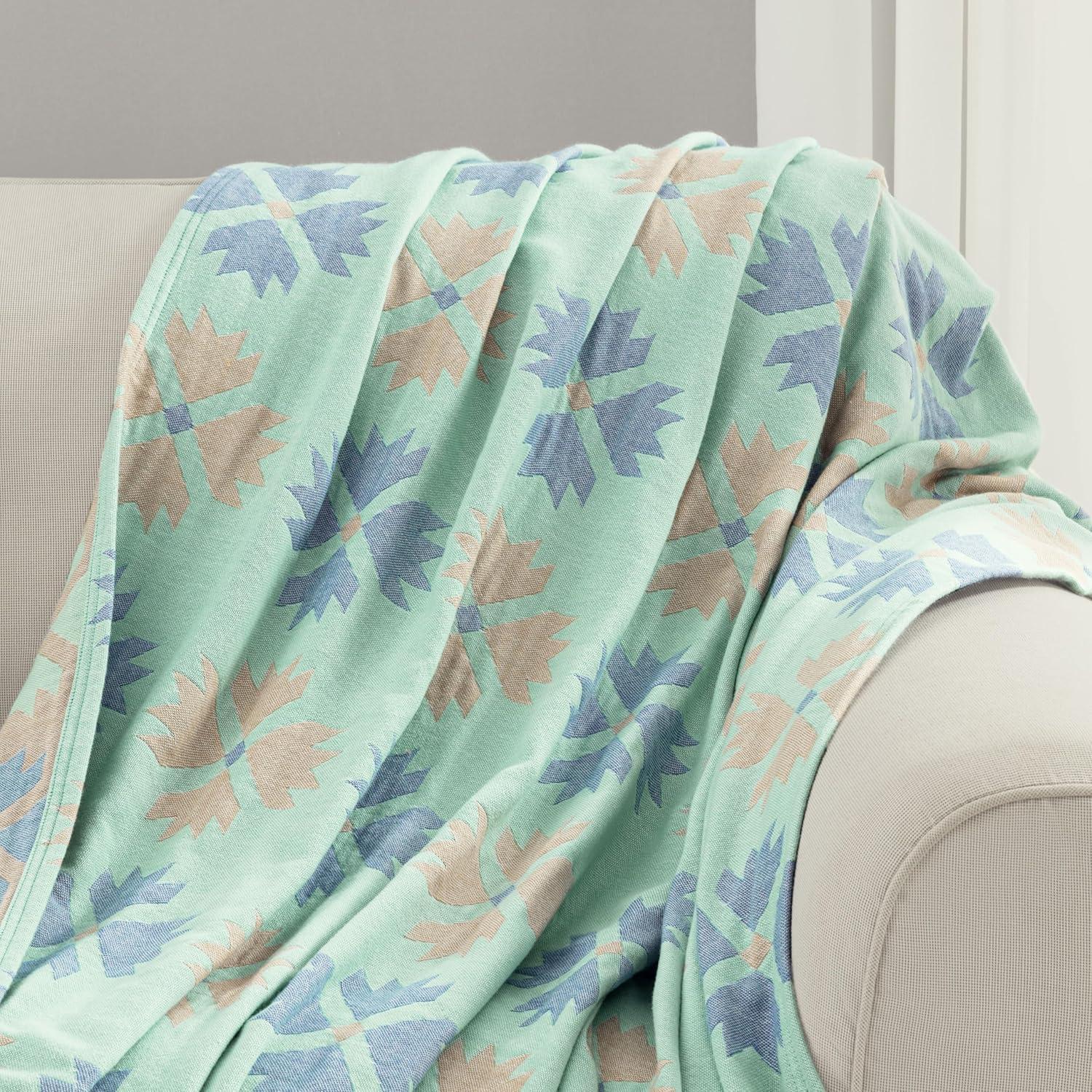 King Size Mint Green Boho Cotton Reversible Throw Blanket