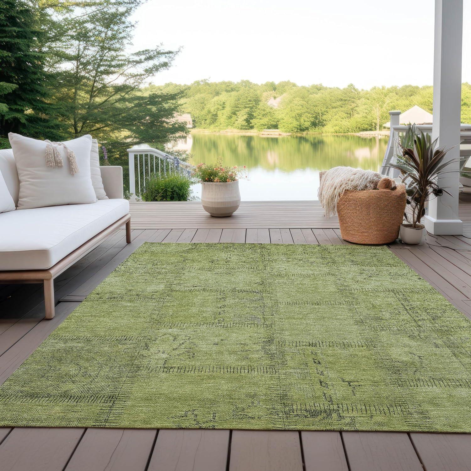 Fern Green Synthetic Flat Woven Indoor Outdoor Rug