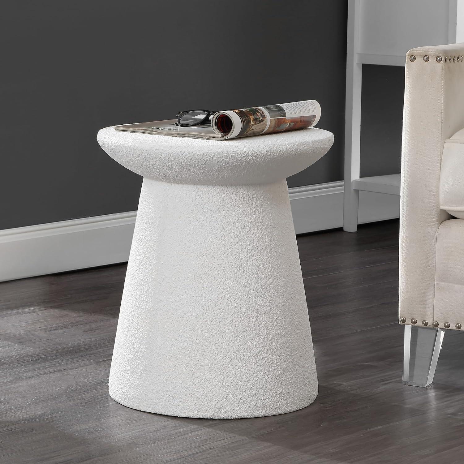 Hollie 18" Minimalist Modern Drum Accent Table Pedestal, White Frosted - JONATHAN Y