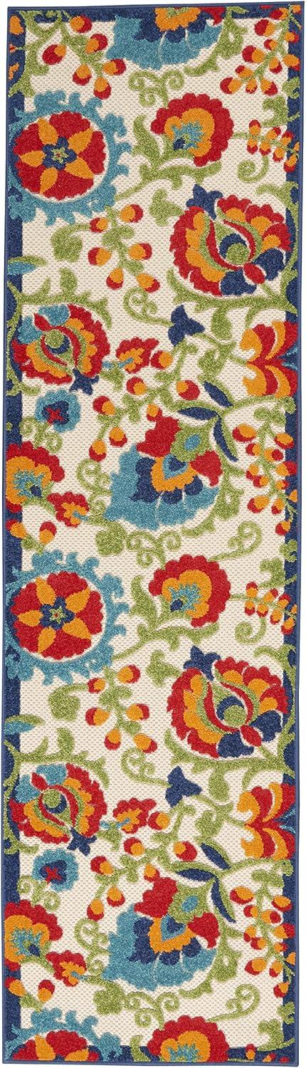 Nourison Aloha Floral Textured Flatweave High-Low Indoor Outdoor Runner Rug Multicolor 2' x 6'