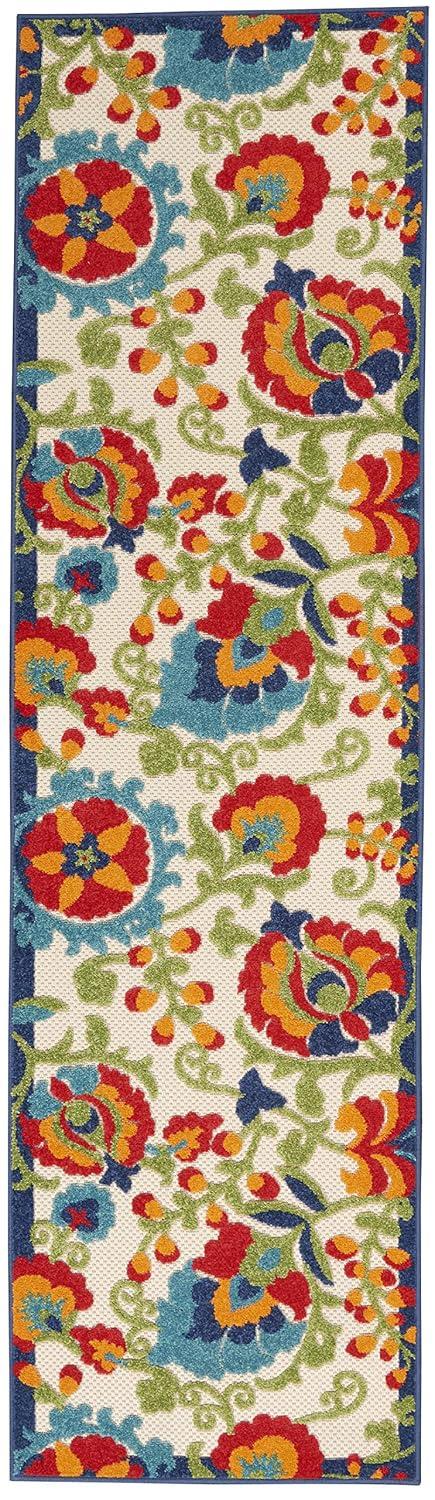 Nourison Aloha Floral Textured Flatweave High-Low Indoor Outdoor Runner Rug Multicolor 2' x 6'