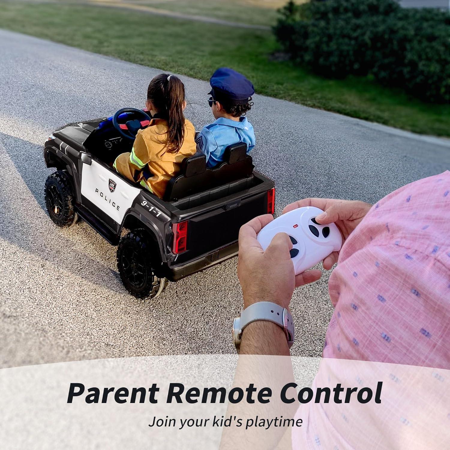 Outfunny Electric Police Car for Kids, 12 Volt Kids Ride on Toy Car with Remote Control, Bluetooth, Megaphone