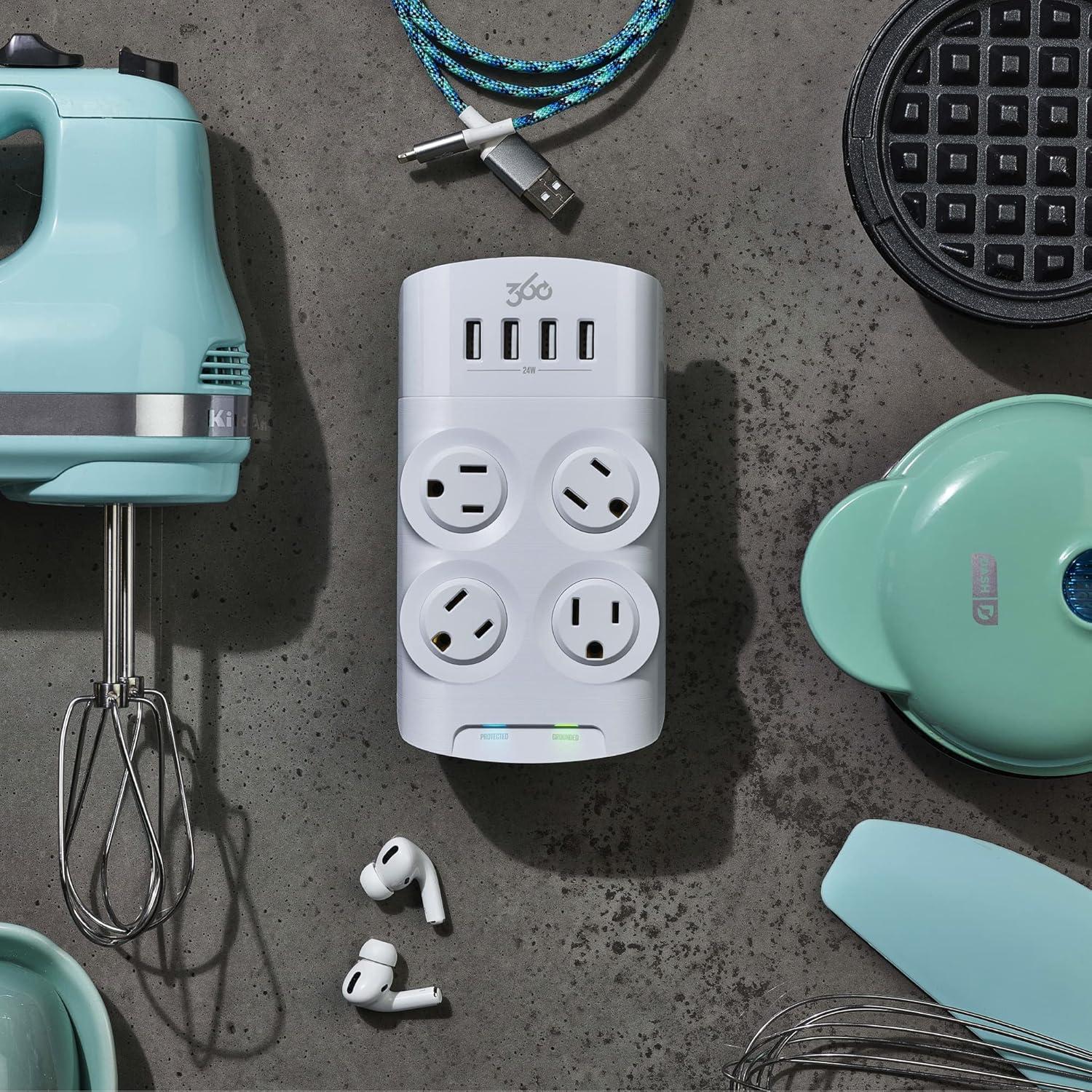 360 Electrical - Revolve 4 outlets Wall Tap Surge Protector - 1080 J - White
