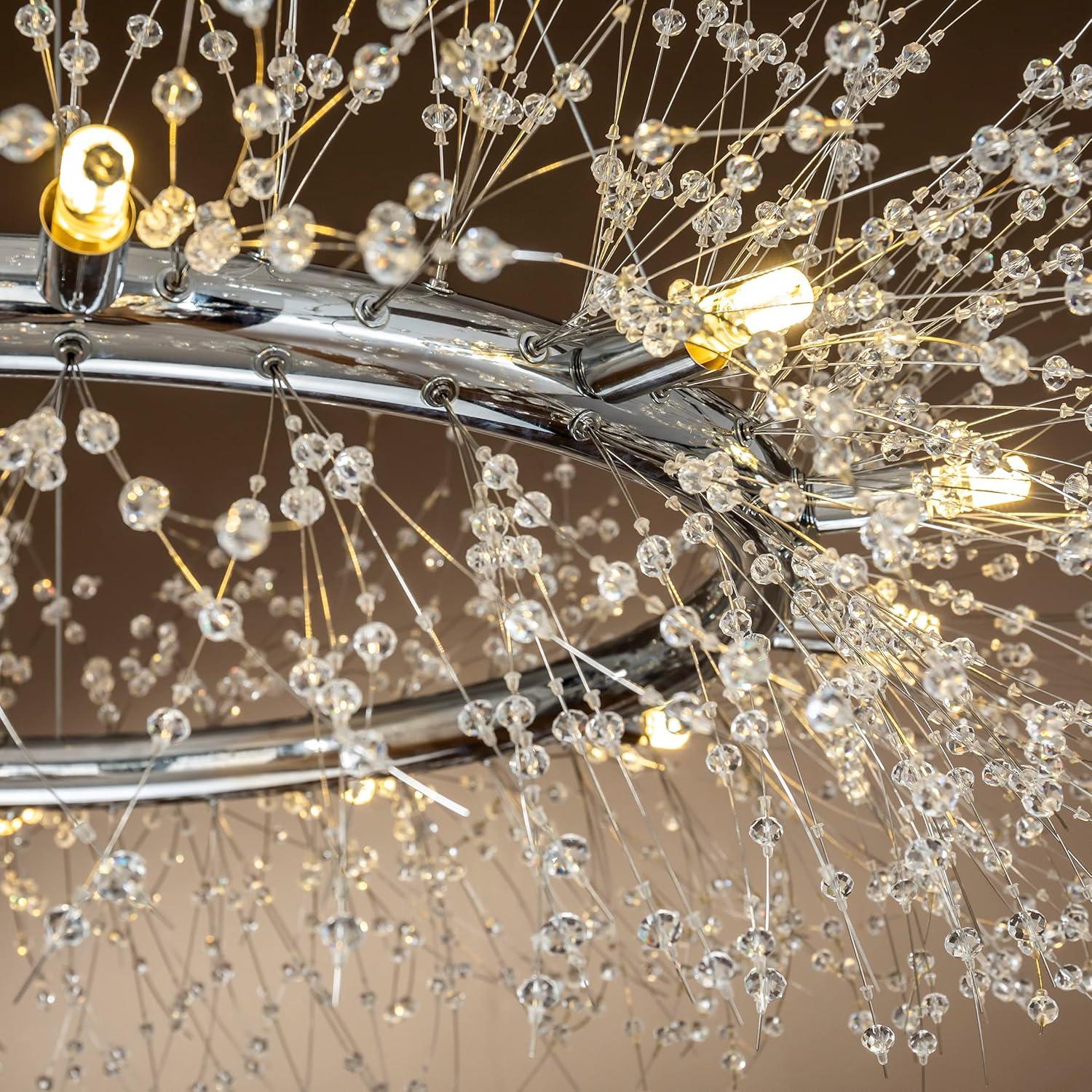 AloaDecor Modern Firework Crystal Chandelier for Dining Room and Living Room Chrome 12 W:39.37*H:15.75in 13 to 24 Inches Chrome 37 to 48 Inches