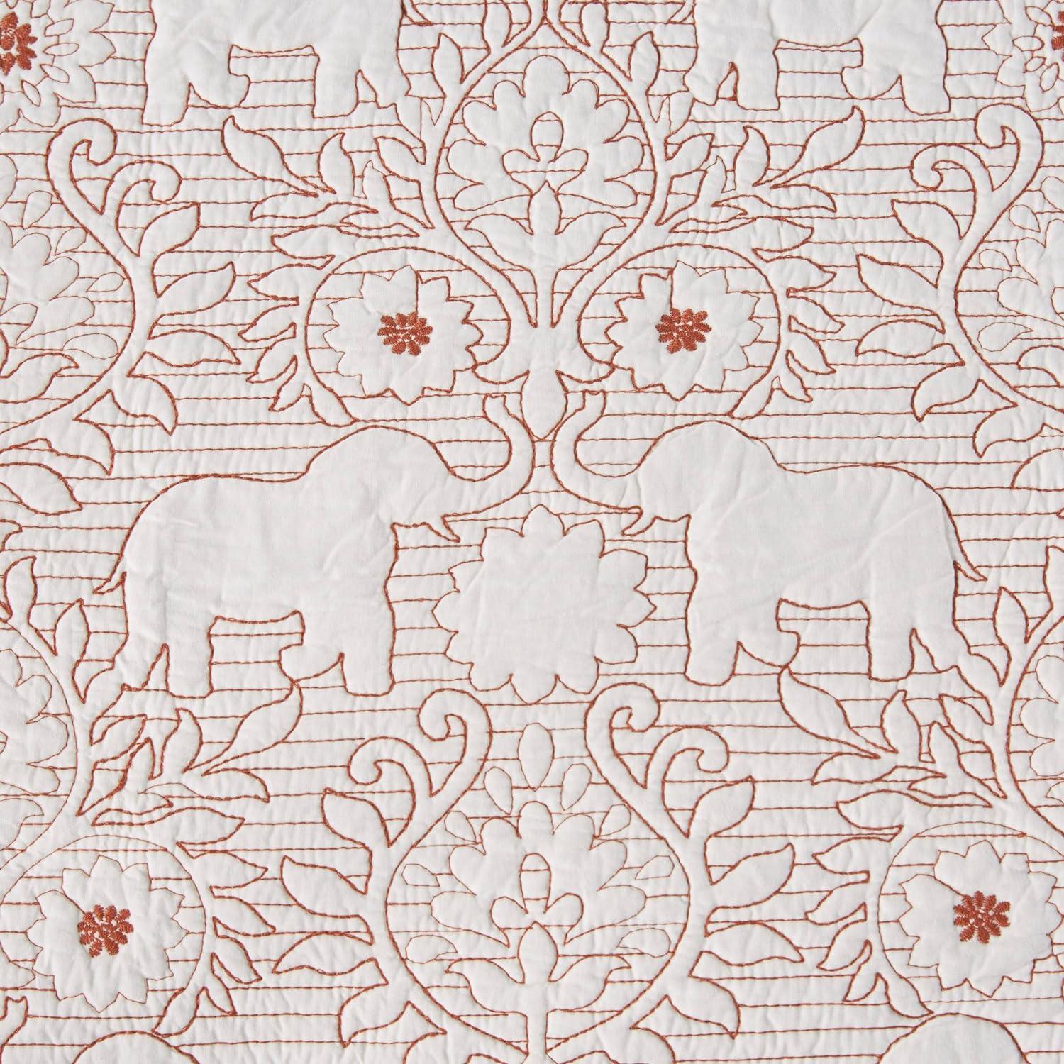 Coral Cotton Full Quilt Set with Reversible Elephant & Floral Design