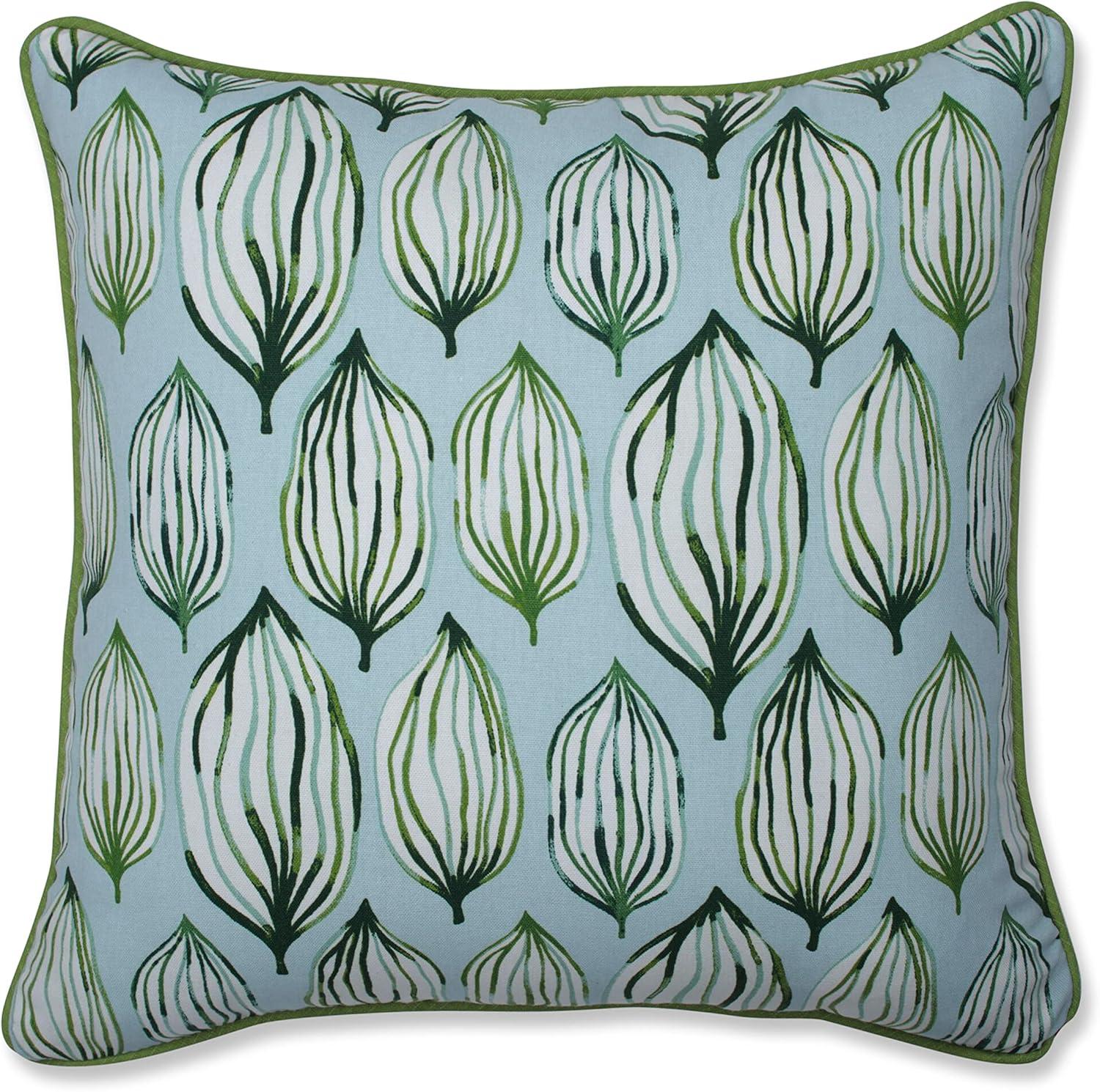 Green and Aqua Cotton Tropical Leaf Square Throw Pillow