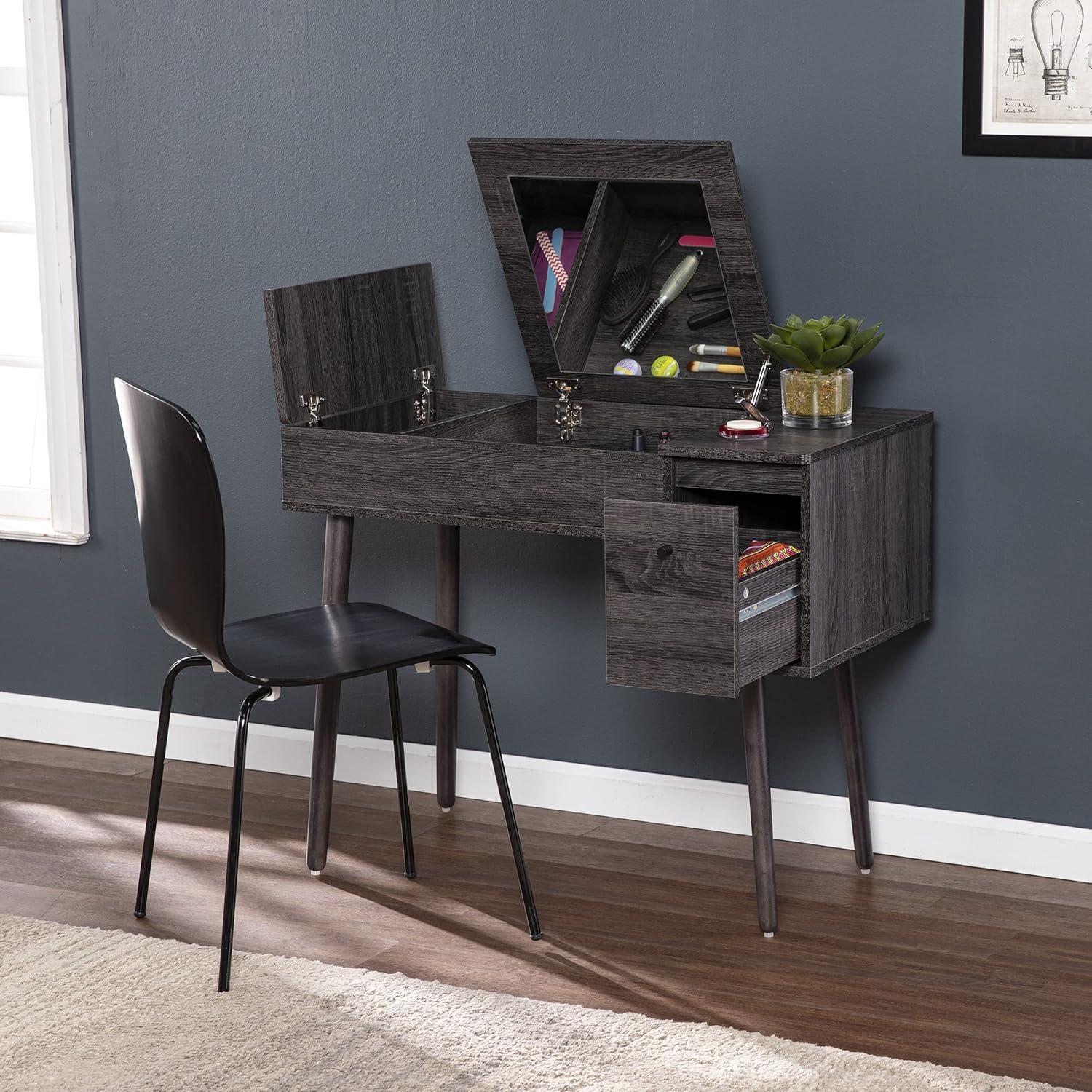 Harzen Storage Vanity with Mirror Black - Holly & Martin: Hidden Compartment, Telescoping Legs