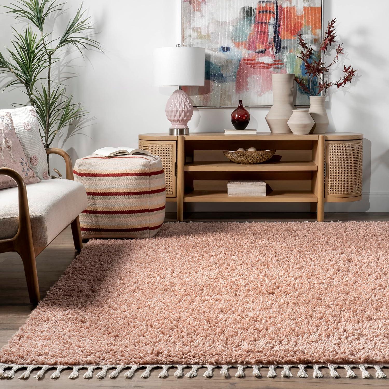 Luxe Braided Tassel Pink Shag Rug 2' x 3'