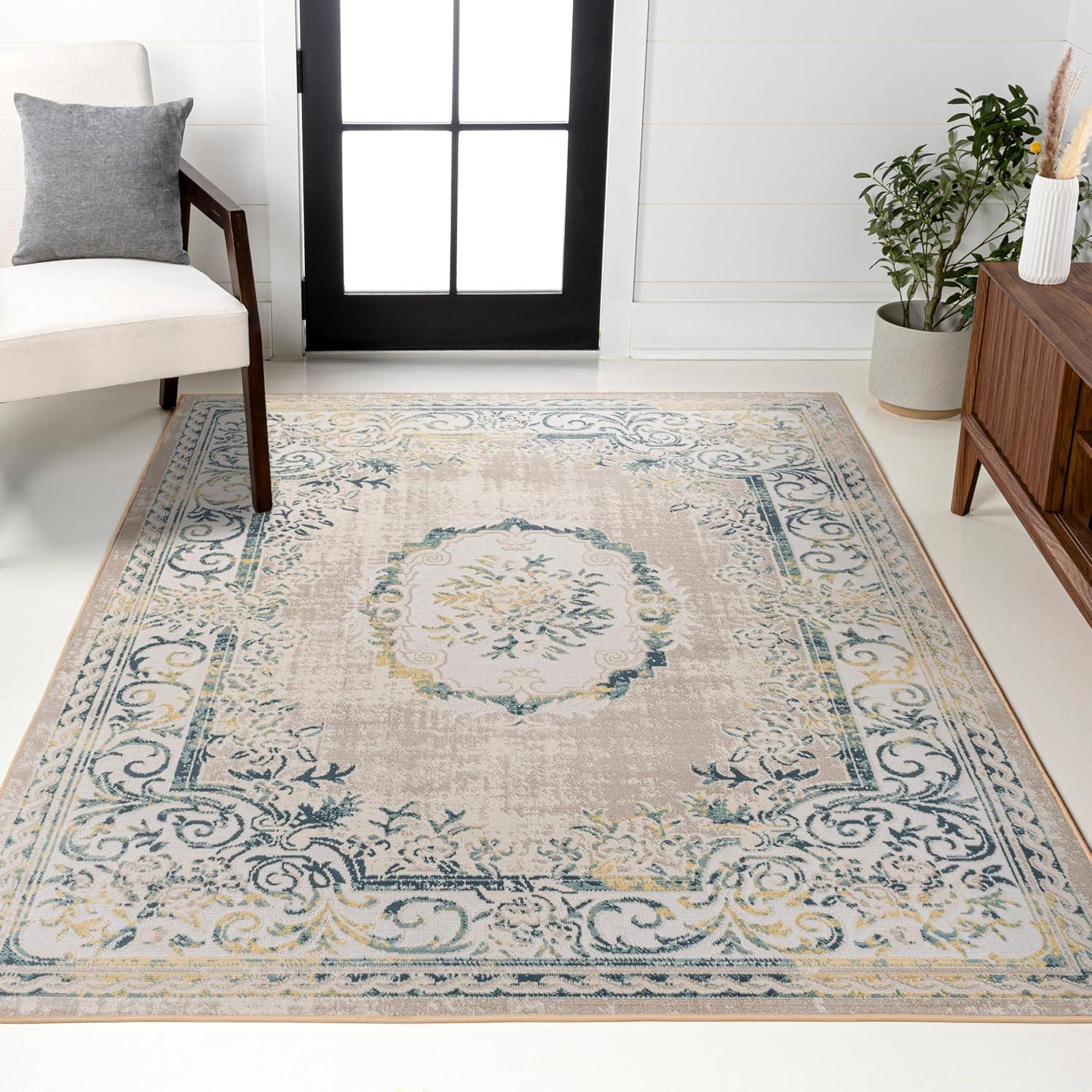JONATHAN Y Rosalia Cottage Medallion Navy/Ivory 3 ft. x 5 ft. Area Rug