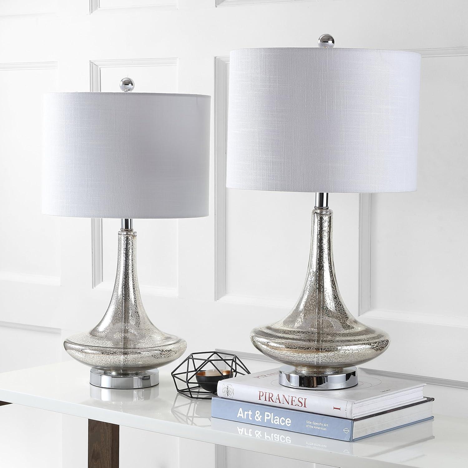 JONATHAN Y JYL1081A-SET2 Cecile 25.5" Glass Teardrop LED Table Lamp, Contemporary, Transitional for living room, dinning room, bedroom, office Bulb Included, Mercury Silver/Chrome (Set of 2)