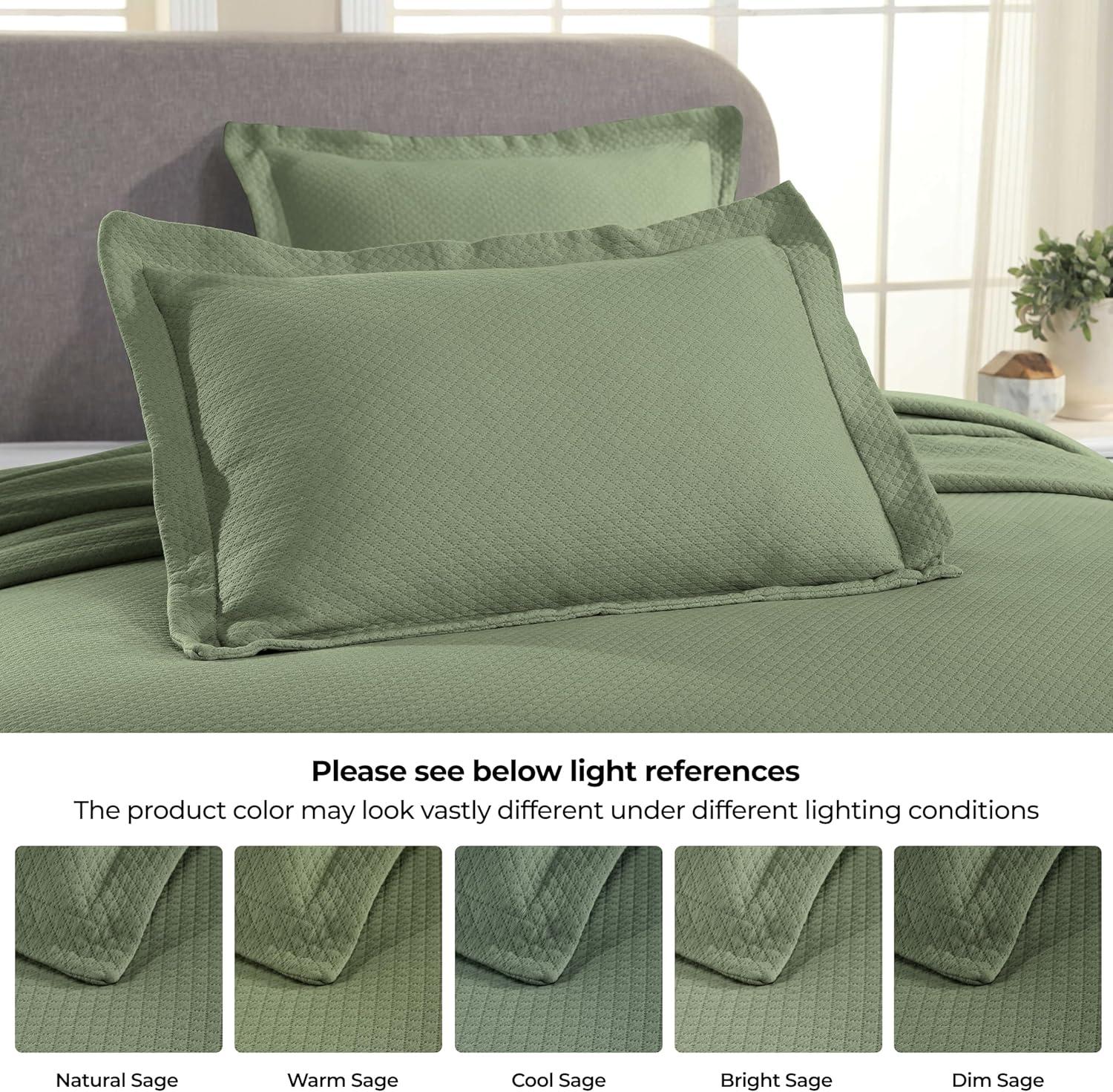 Superior Lightweight Cotton Modern Solid 4-Piece Bedspread Set, King, Sage