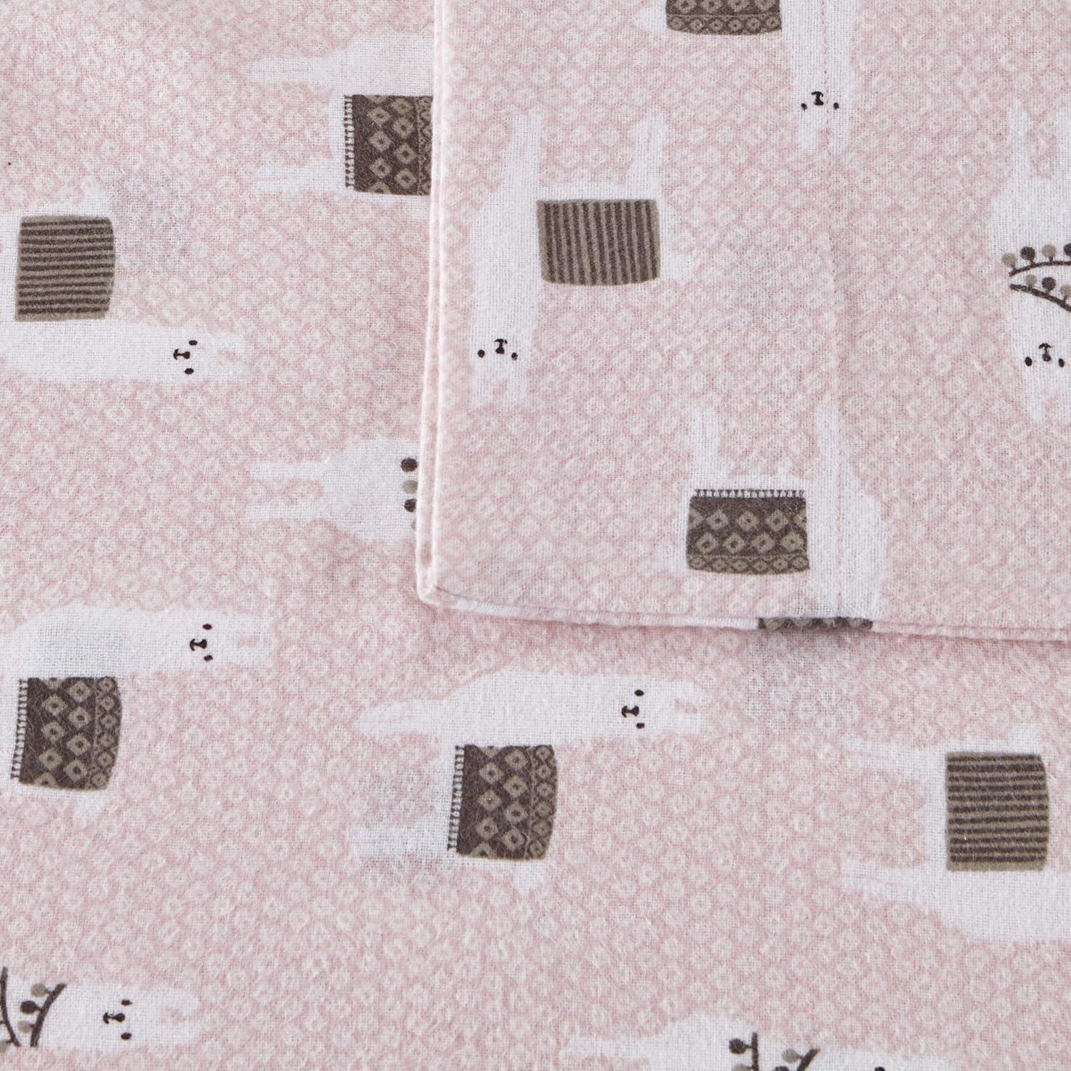 Intelligent Design Twin XL Cozy Soft Cotton Flannel Printed Sheet Set Pink Llamas