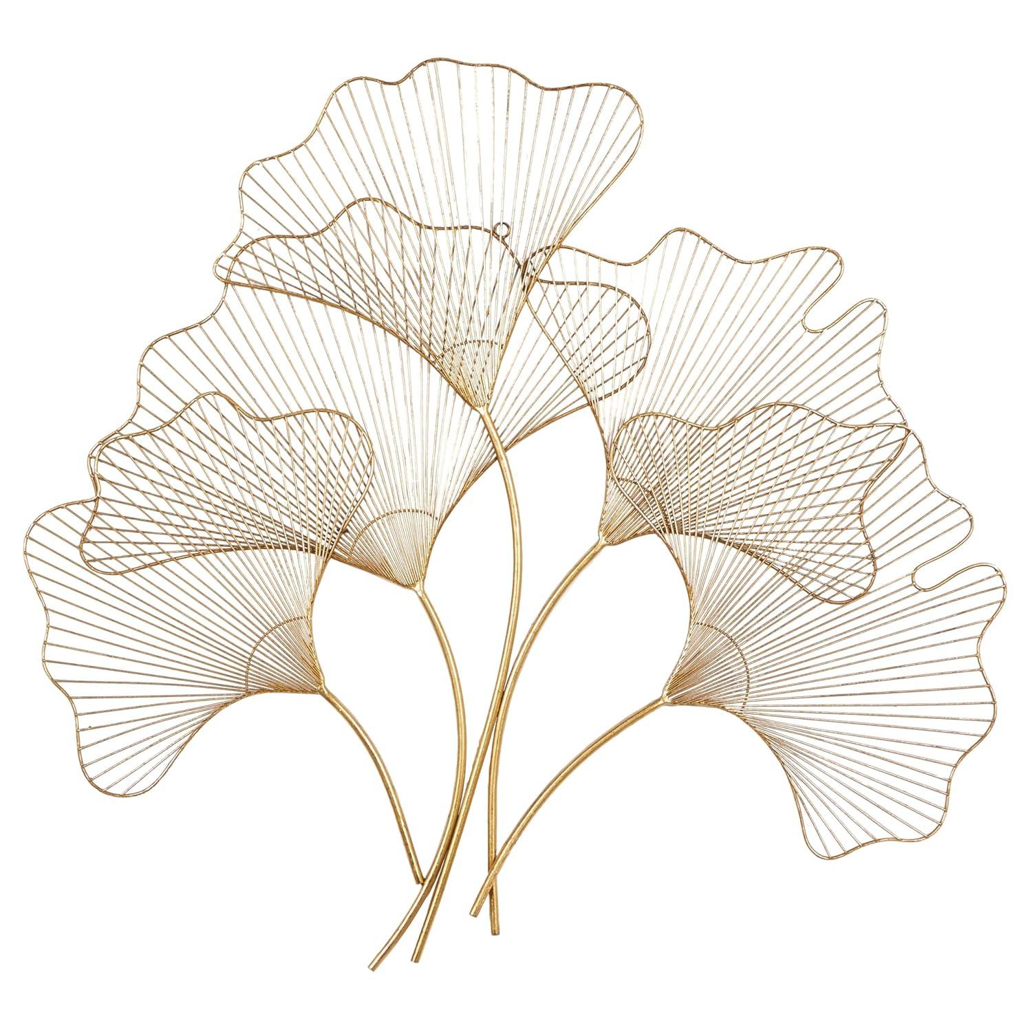 CosmoLiving by Cosmopolitan Floral Gold Metal Leaf Wall Décor, 36" X 33"