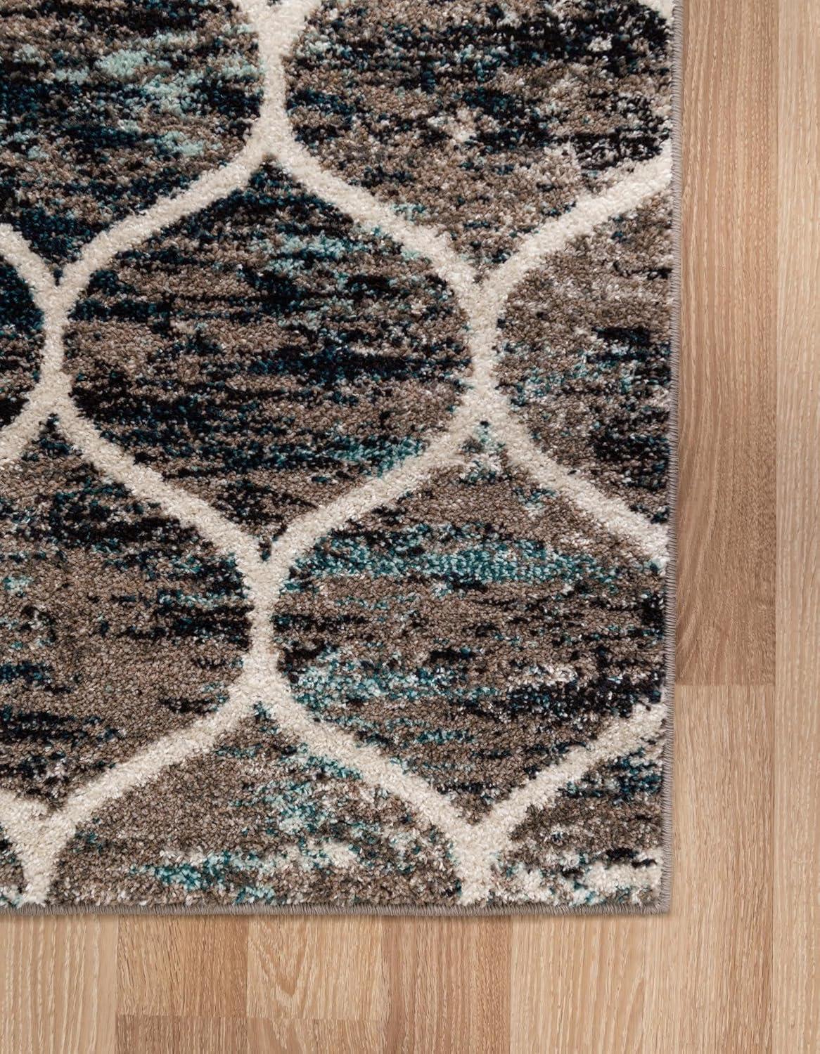 Unique Loom 2' 0 x 3' 0 Trellis Frieze Rounded Blue Multi Area Rug