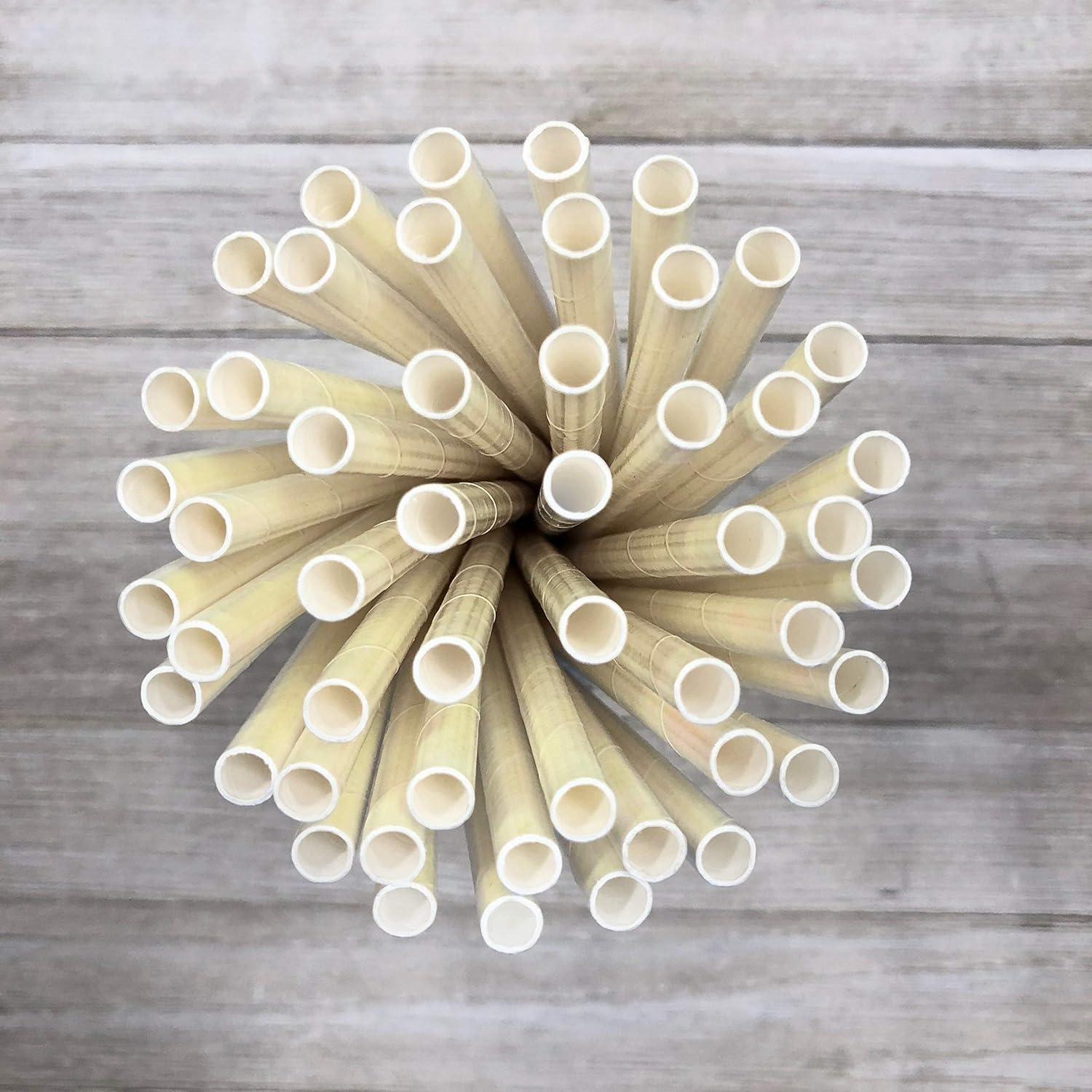 100 White Iridescent Paper Straws