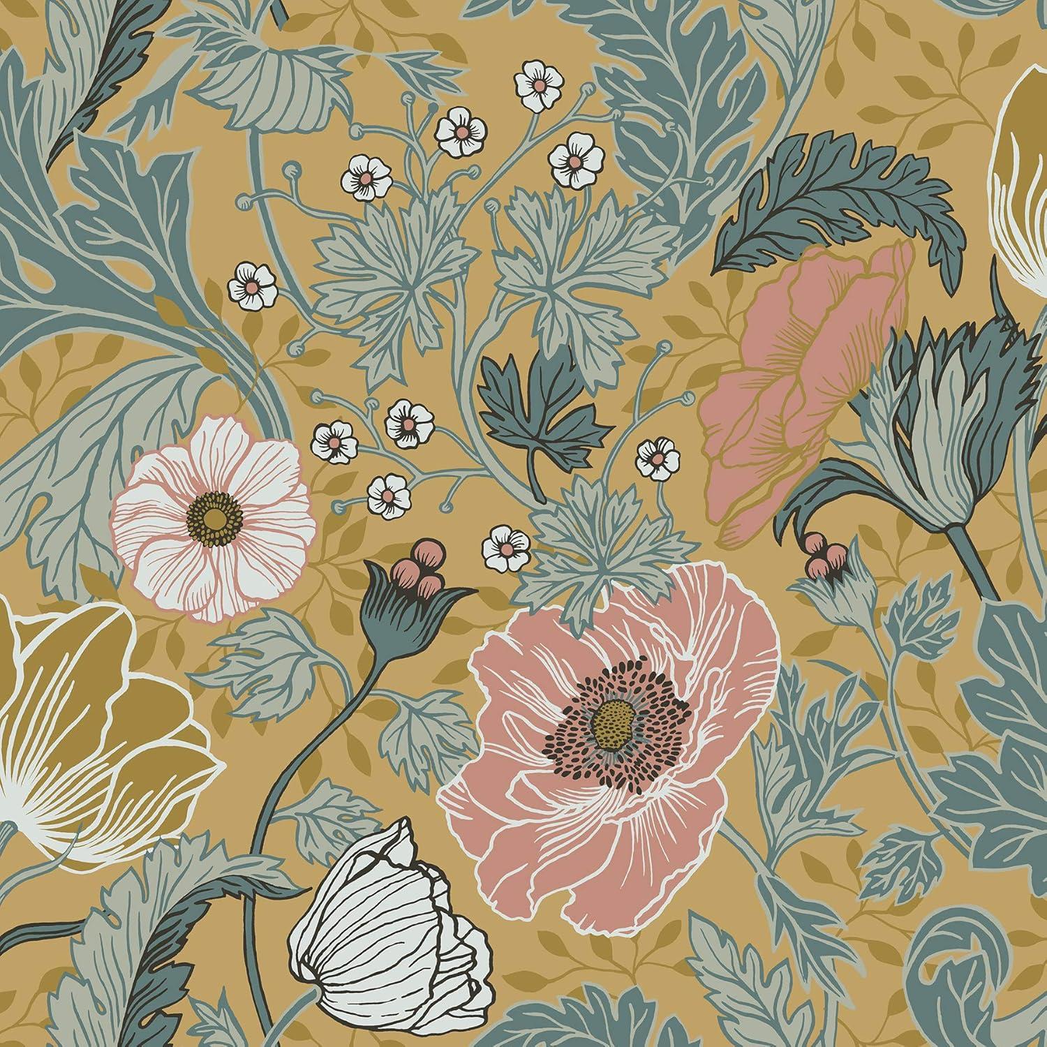 Anemone Mustard Floral Non-Woven Wallpaper