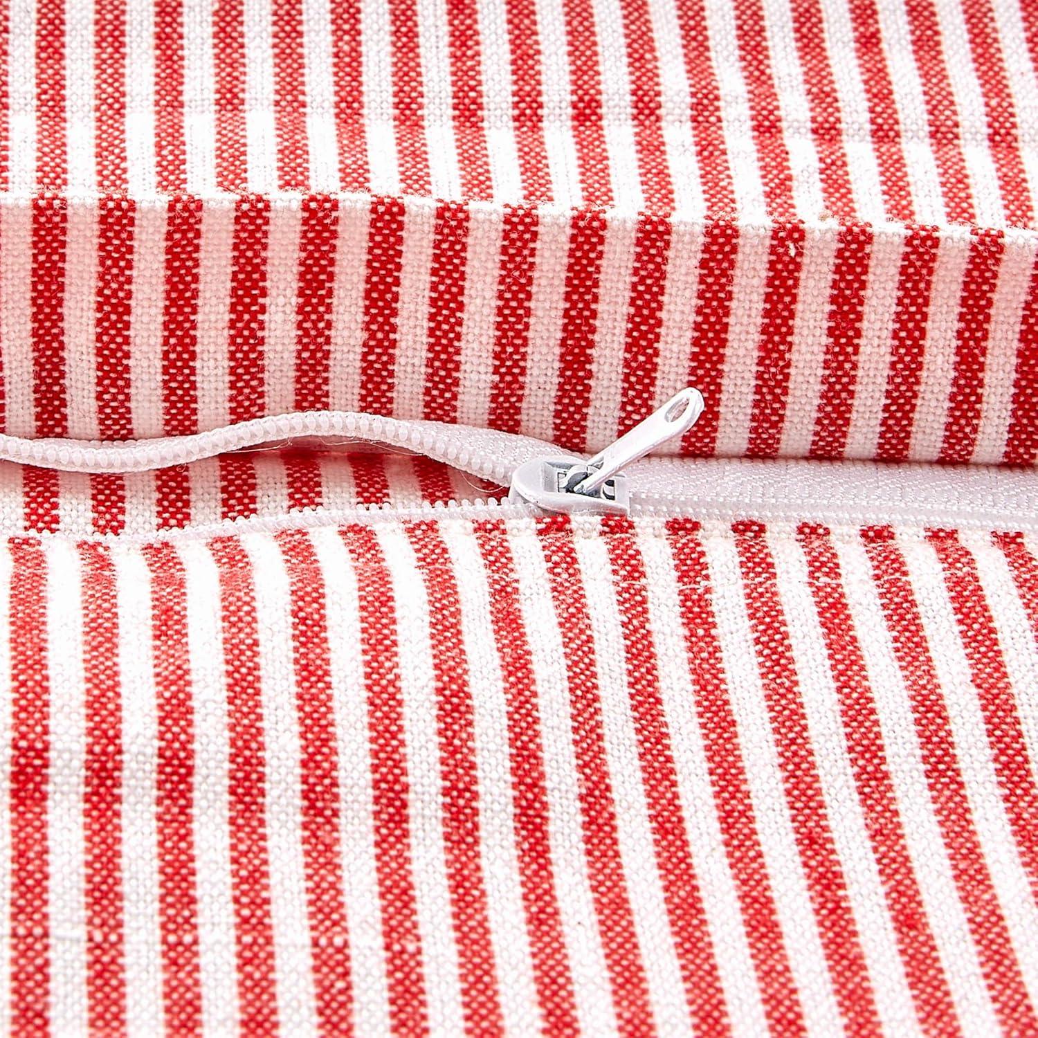 Red and White Cotton Gingham and Solid Euro Pillow Covers, Set of 4