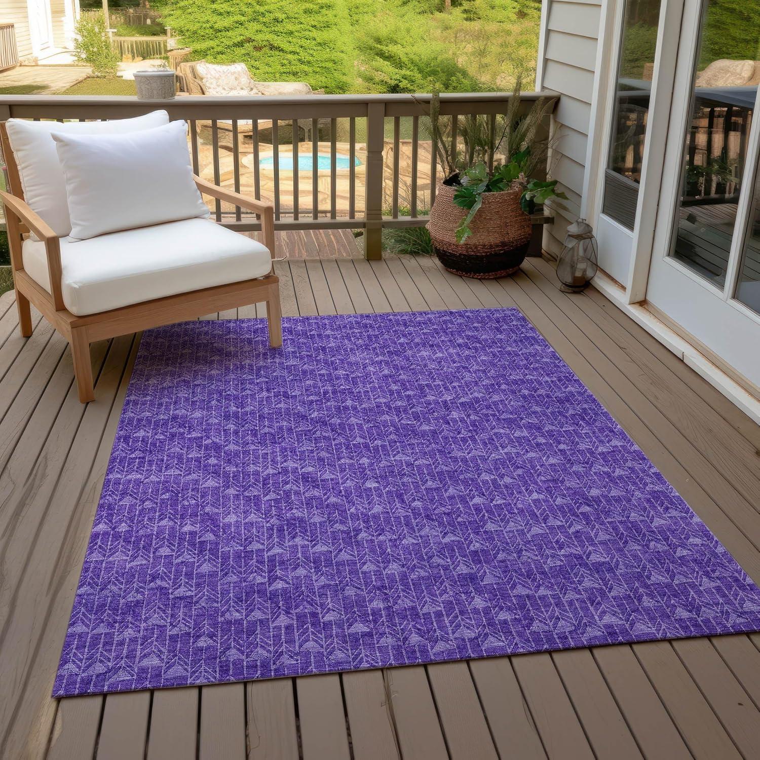 Purple Geometric Pattern Washable Synthetic Area Rug 3' x 5'