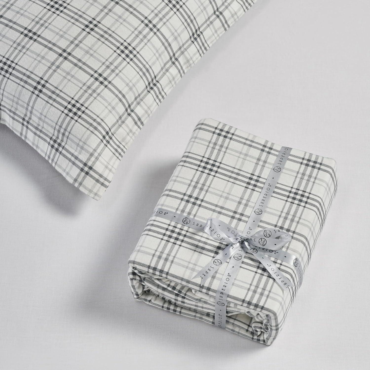 Superior Plaid Flannel Cotton Duvet Set, Fuzzy Warm Duvet Cover, Rustic Farmhouse Bedding, Basics, Comforter Cover, Includes 1 Duvet Cover, 2 Pillow Shams, King/California King, Charcoal