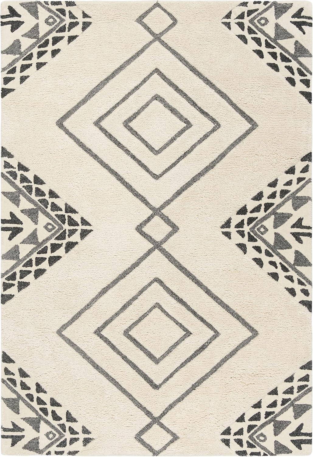 Ivory and Gray Hand-Tufted Wool Shag Area Rug