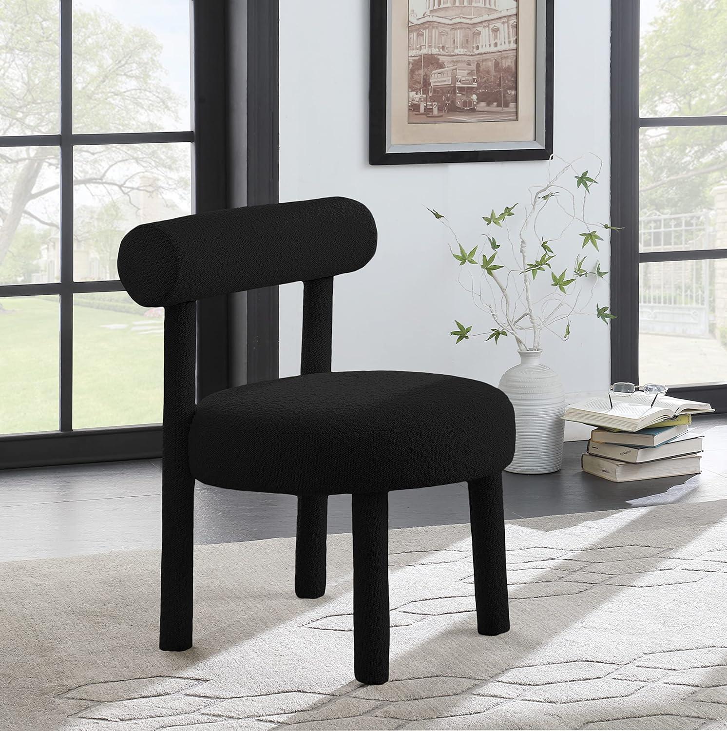 Contemporary Black Boucle Fabric Accent Chair with Wood Frame