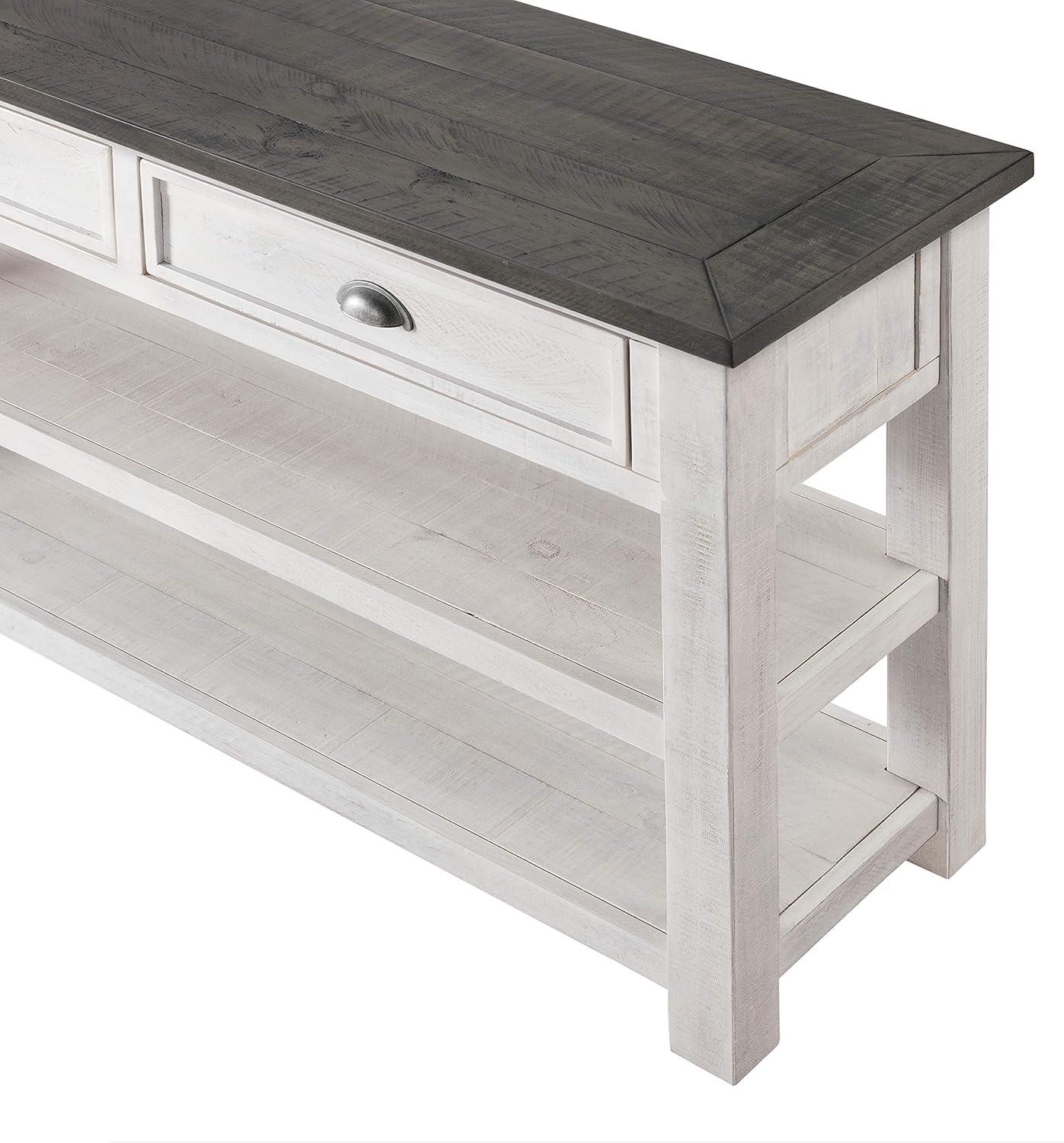 Coastal Rectangular Wooden Console Table with 2 Drawers, White and Gray- Saltoro Sherpi